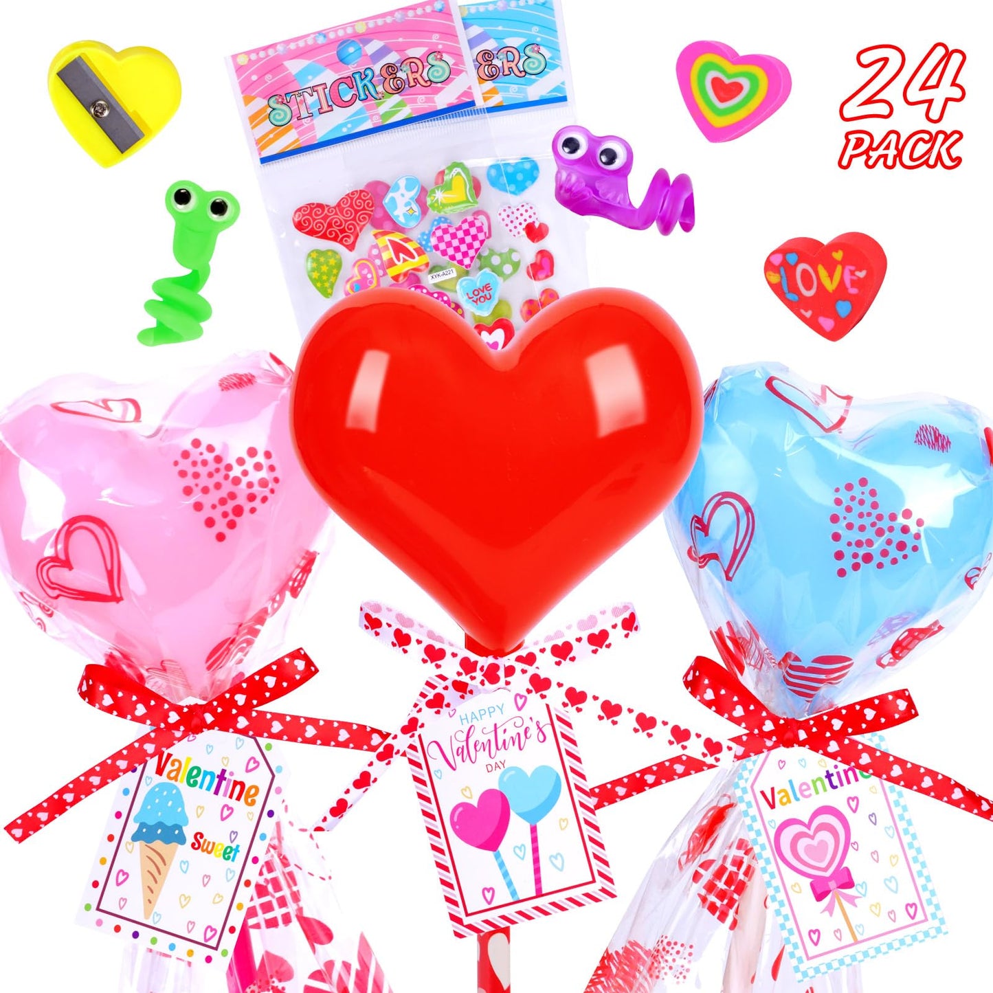 HKKDKTA Valentines Day Gifts for Kids Classroom – 24-Pack Heart-Shaped Stationery Set