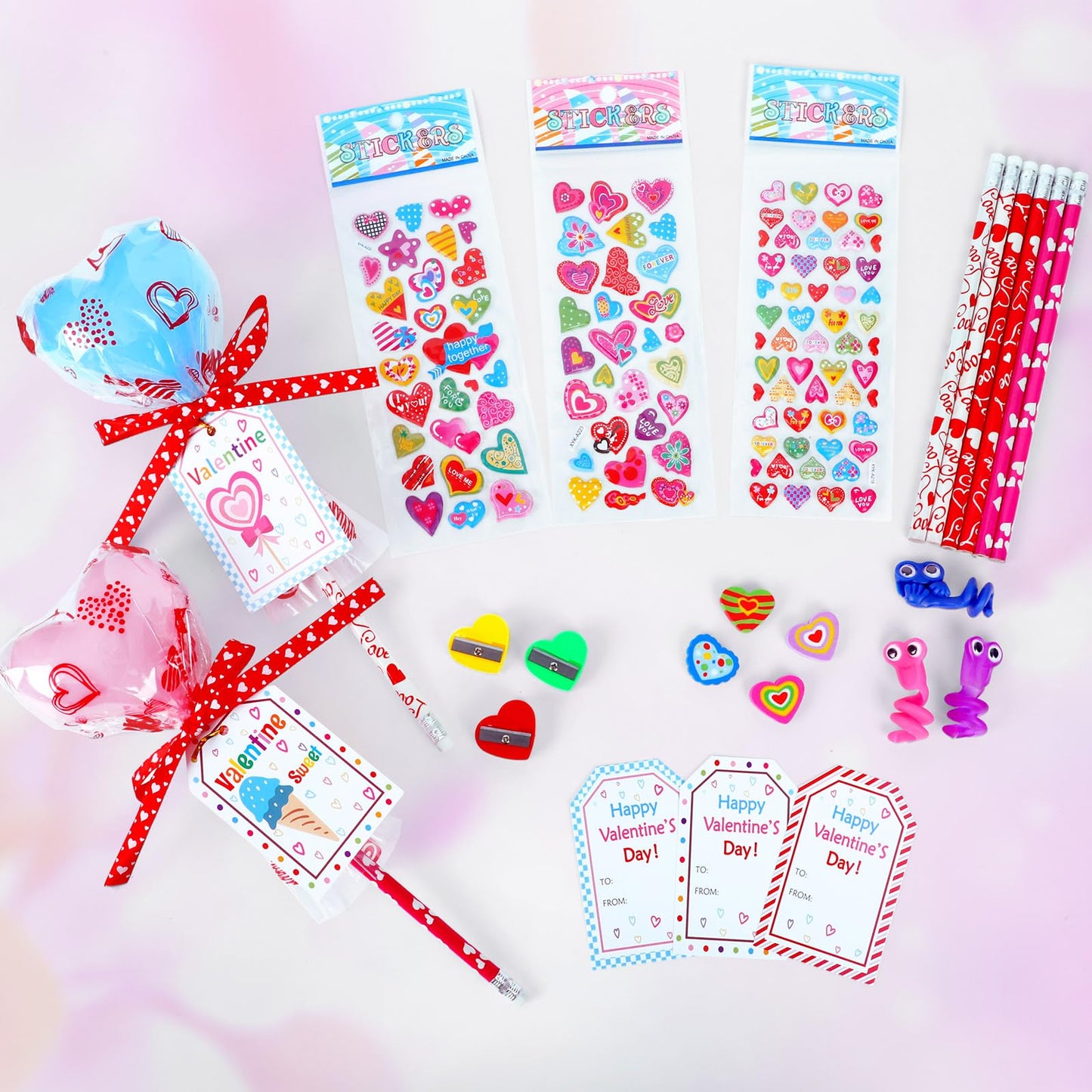 HKKDKTA Valentines Day Gifts for Kids Classroom – 24-Pack Heart-Shaped Stationery Set