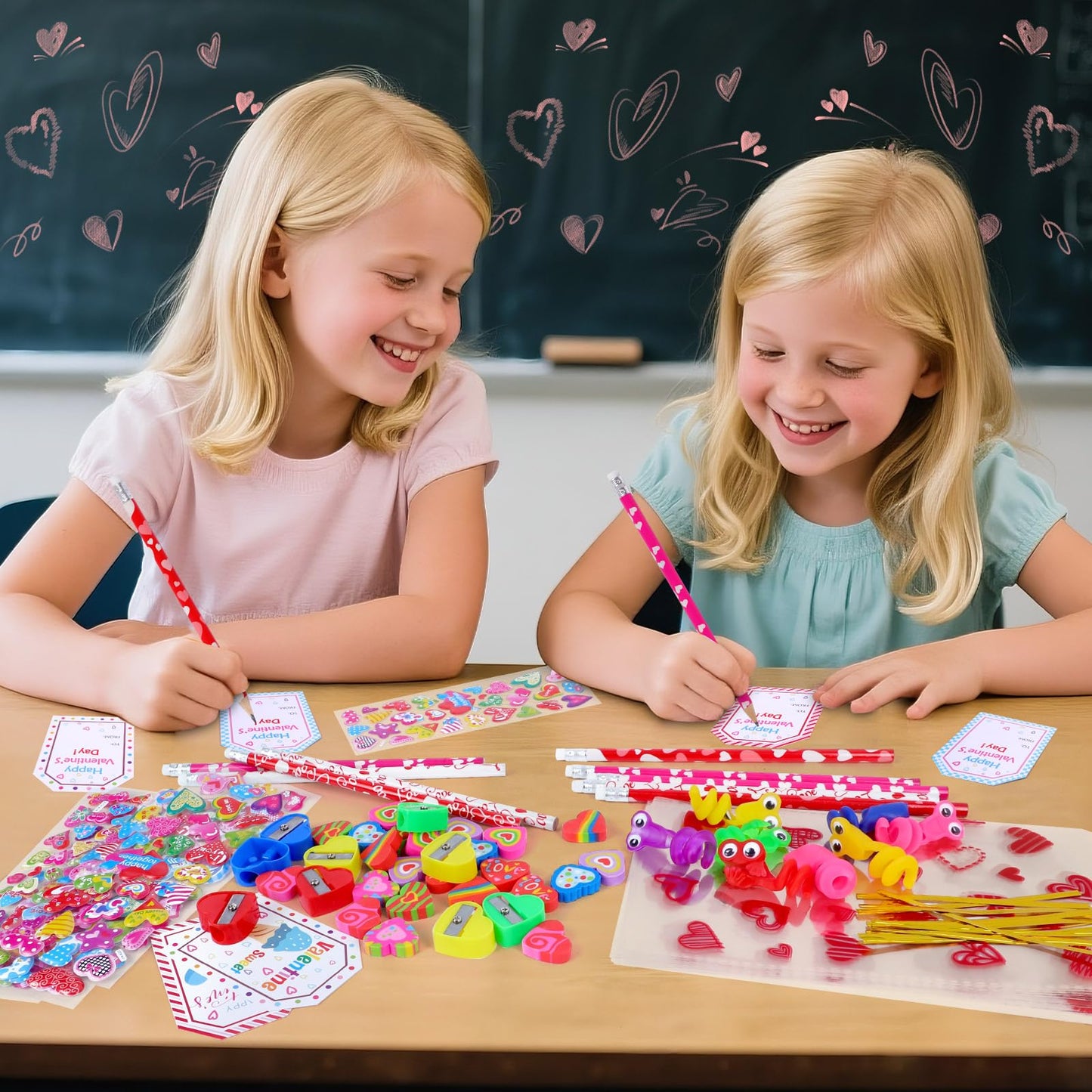 HKKDKTA Valentines Day Gifts for Kids Classroom – 24-Pack Heart-Shaped Stationery Set