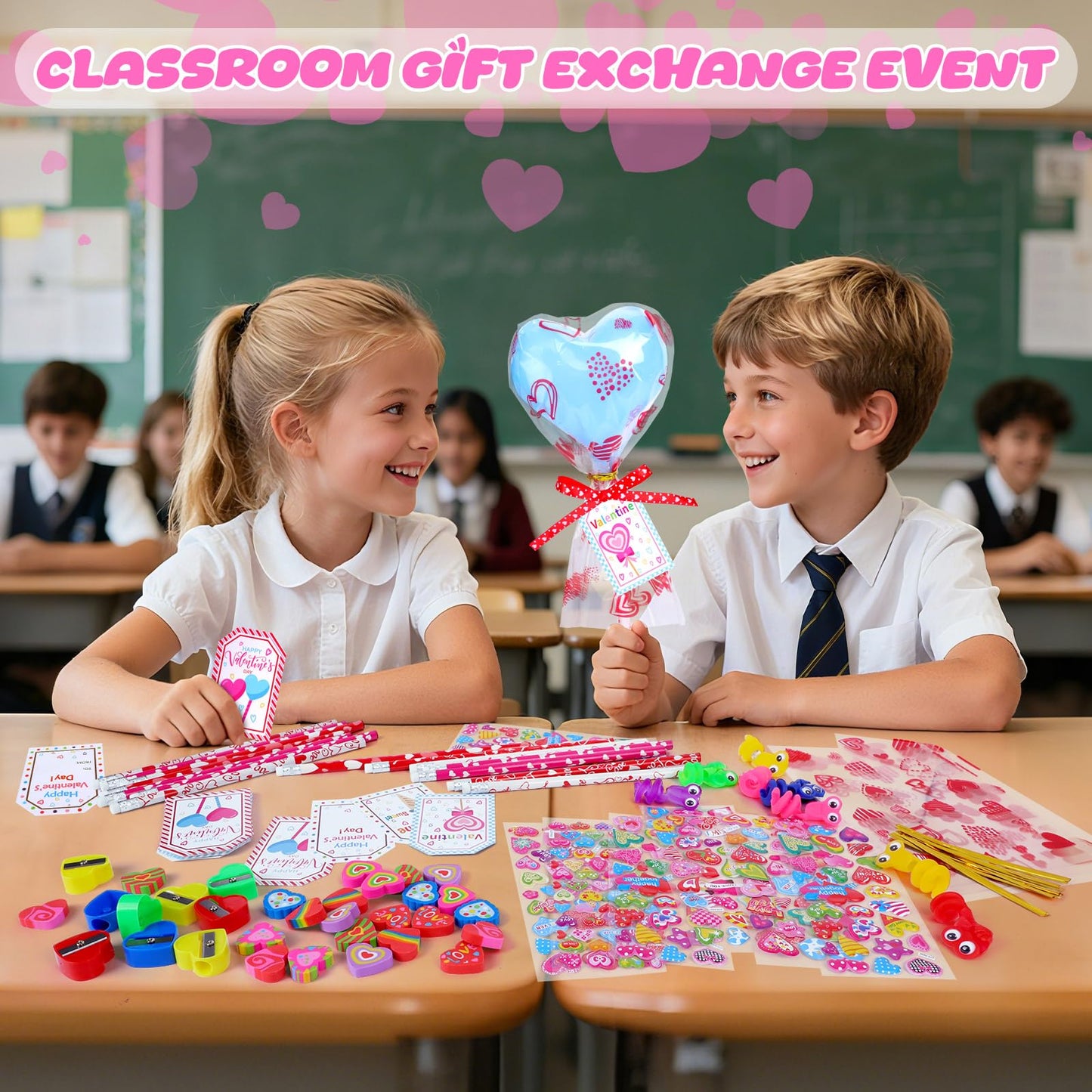 HKKDKTA Valentines Day Gifts for Kids Classroom – 24-Pack Heart-Shaped Stationery Set