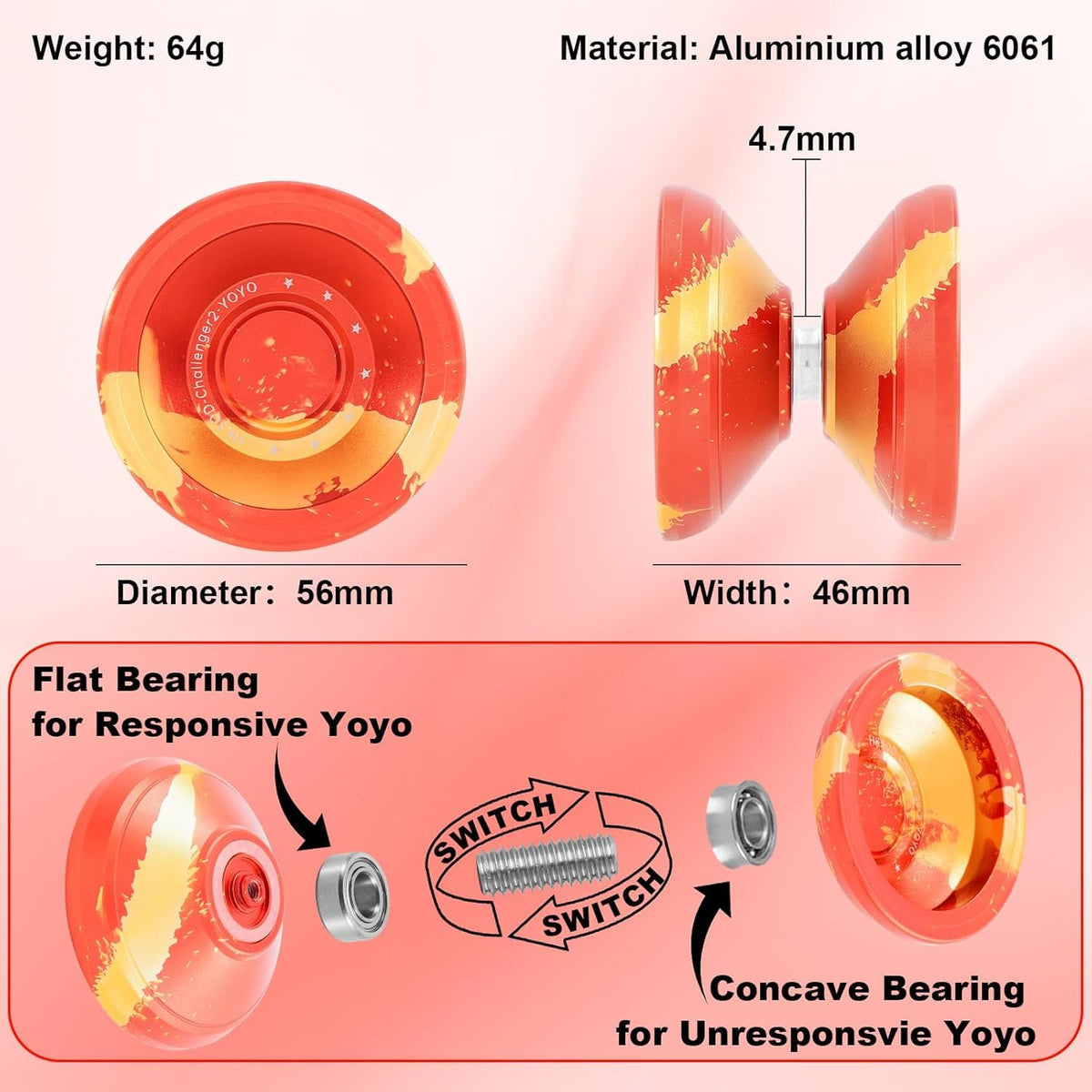 Hksod C2 Yoyo: Dual-Mode Metal Yo-Yo for Beginners to Pros | Kit with Bag, Gloves & Strings