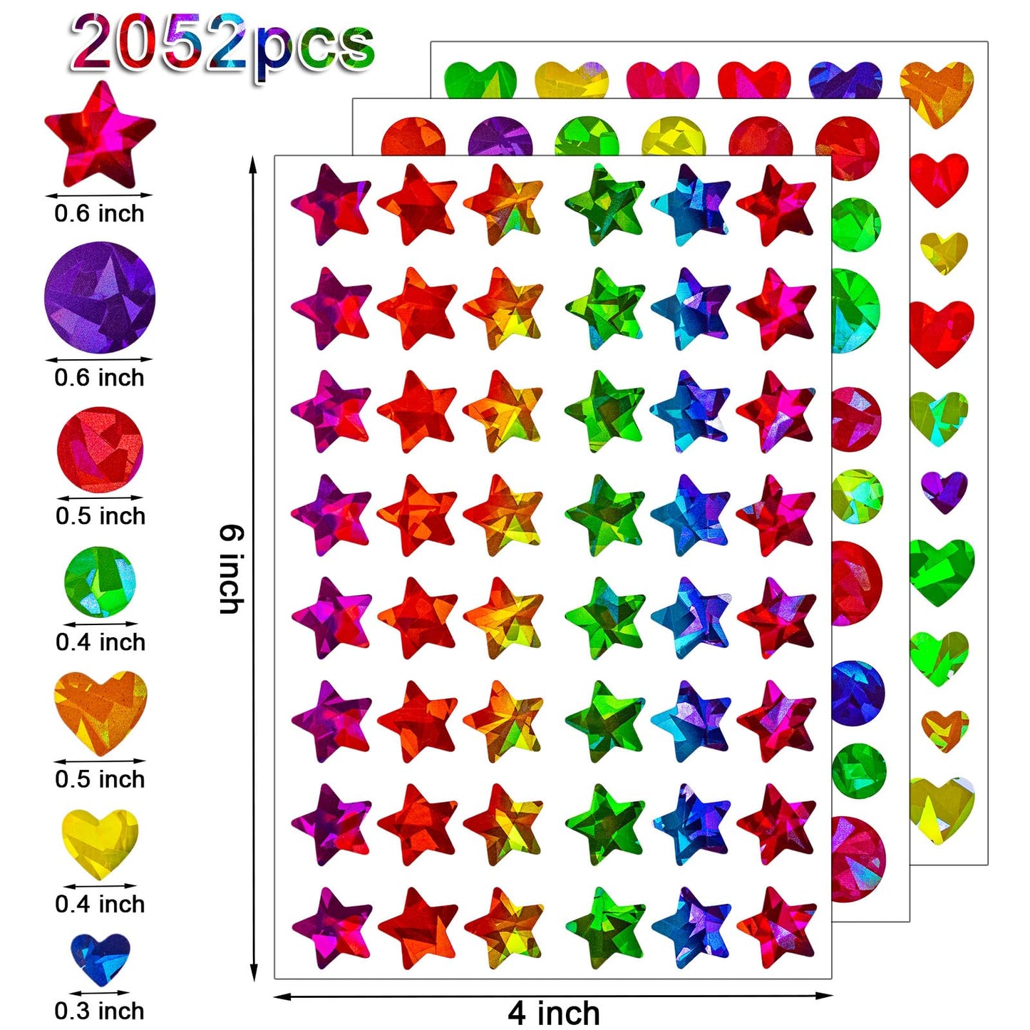HLARTNET 2052Pcs Dot, Heart & Star Stickers — 36 Sheets for Kids Reward & Craft
