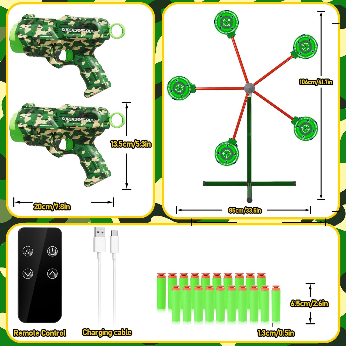 HLDYA Rocket Shooting Games with Rotating Target – 2 Foam Dart Guns, 20 Darts, Outdoor Carnival Play (Green)
