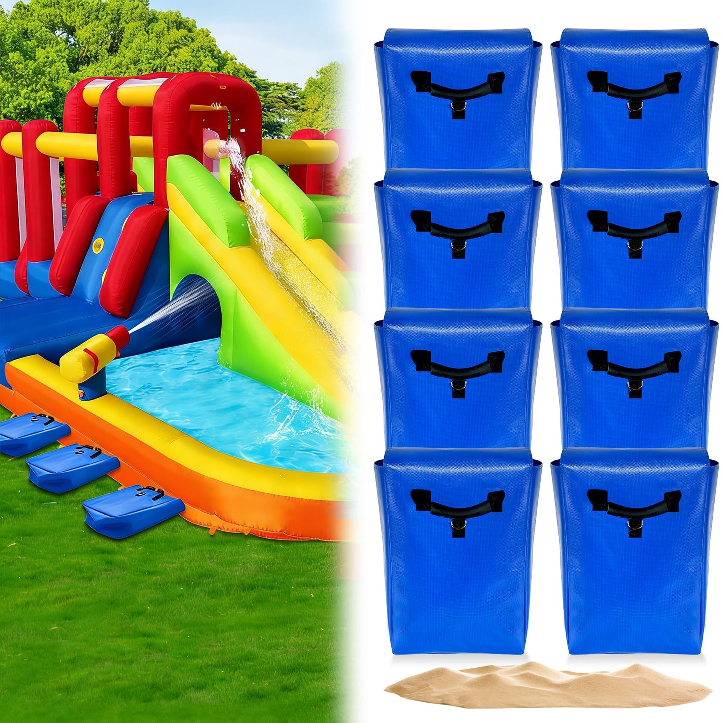 Hlimior 6-Pack Sturdy Outdoor Sandbags with Handles – 50lb Capacity – Anchor for Bounce Houses, Water Slides & Tents (Blue)