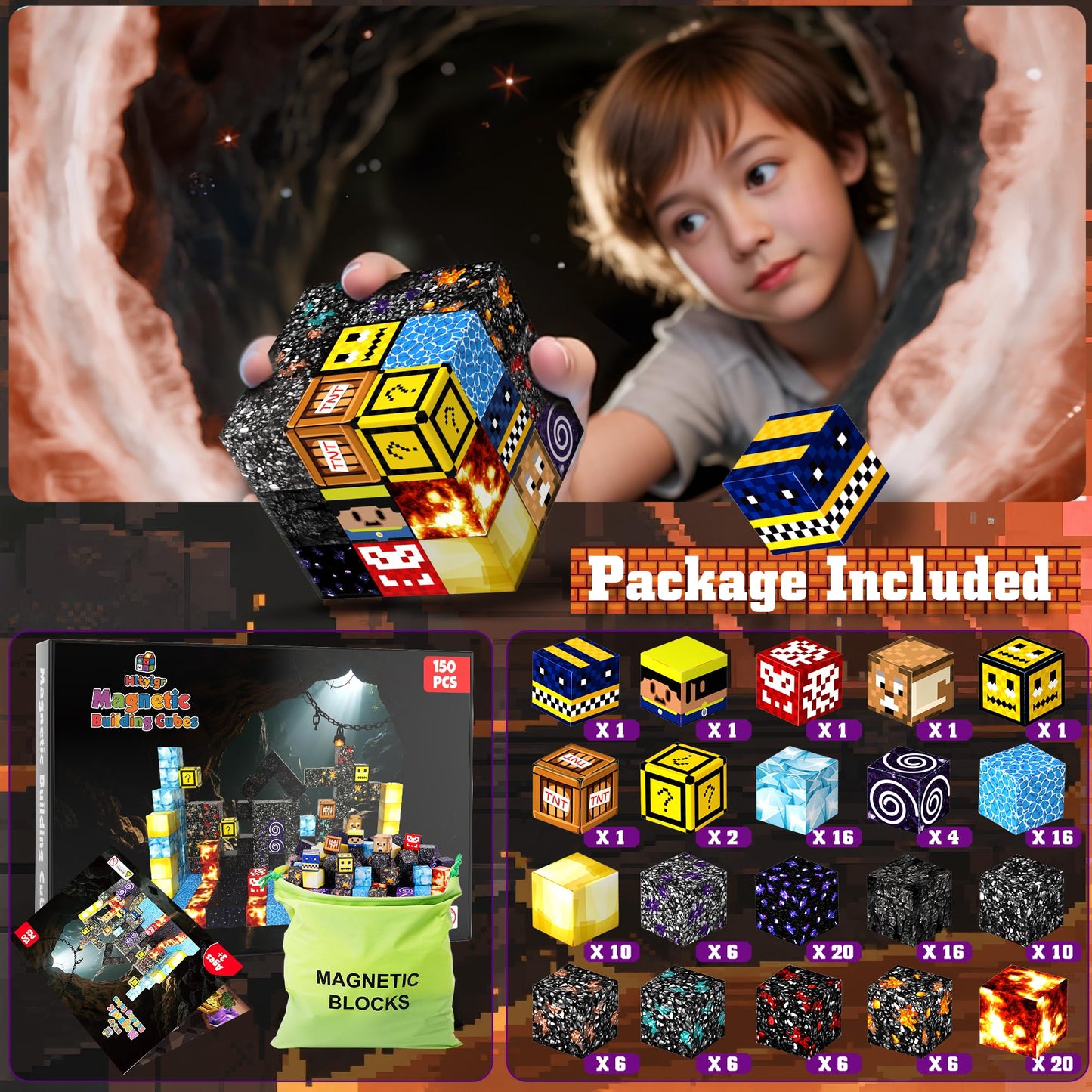 Hltyigr 150PCS Magnetic Blocks – STEM Building Toys for Kids 3+