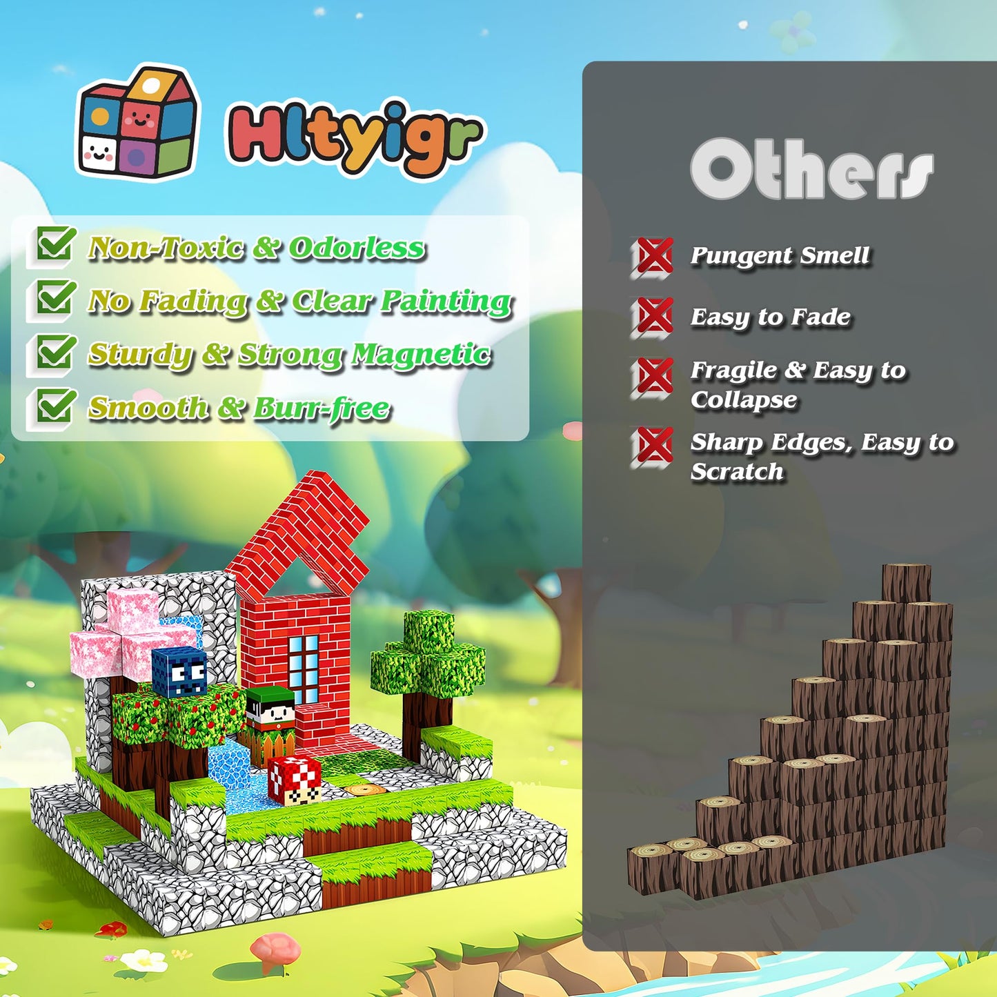 Hltyigr 150PCS Magnetic Blocks Set – Forest, Mine & Snow Mountain Themes | STEM Toy for Kids 3+