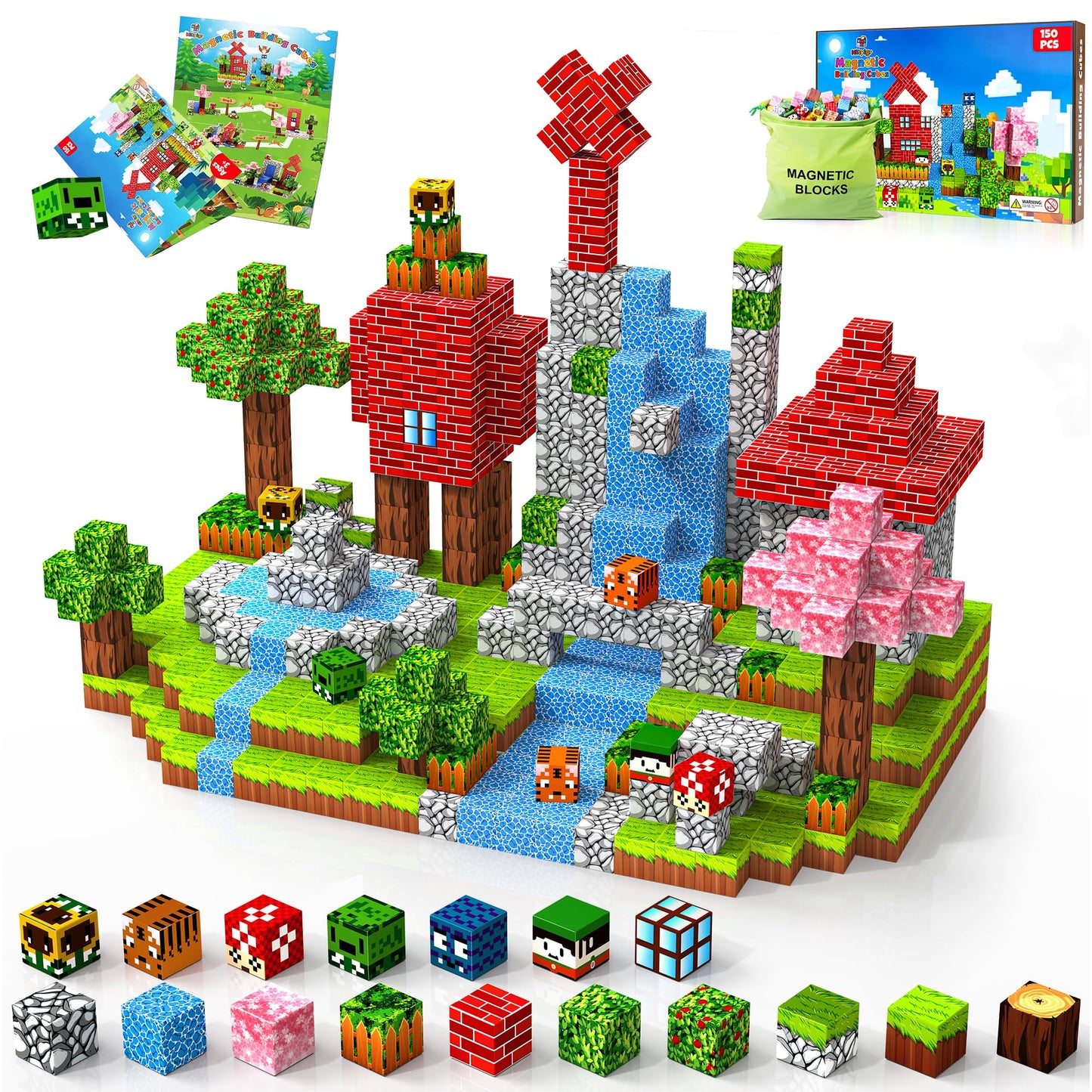 Hltyigr 150PCS Magnetic Blocks Set – Forest, Mine & Snow Mountain Themes | STEM Toy for Kids 3+