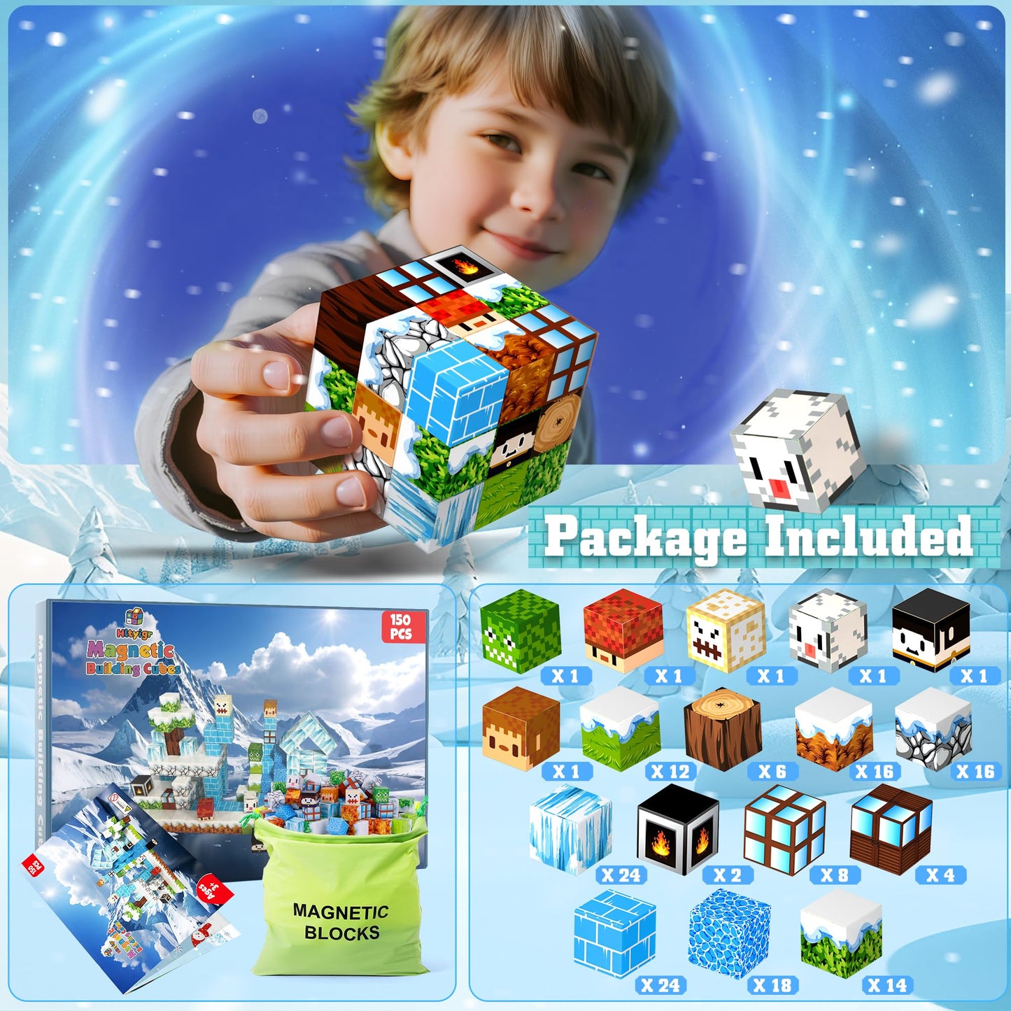 Hltyigr 150PCS Magnetic Blocks – Magnetic Building Toys Set for STEM Learning, Ages 3+