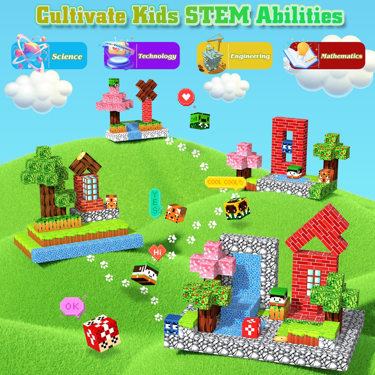 Hltyigr 150PCS Magnetic Blocks Set – Forest, Mine & Snow Mountain Themes | STEM Toy for Kids 3+