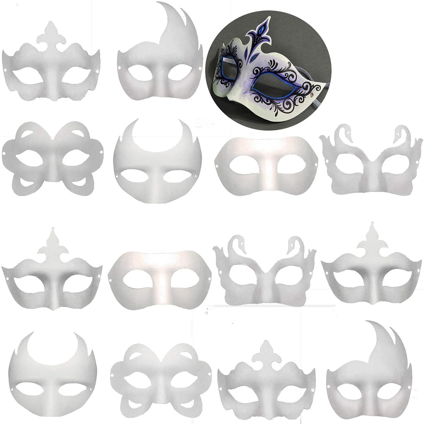 HLXFF3 Timtop 14-Piece DIY White Paper Masks — Paintable Half Face Masks