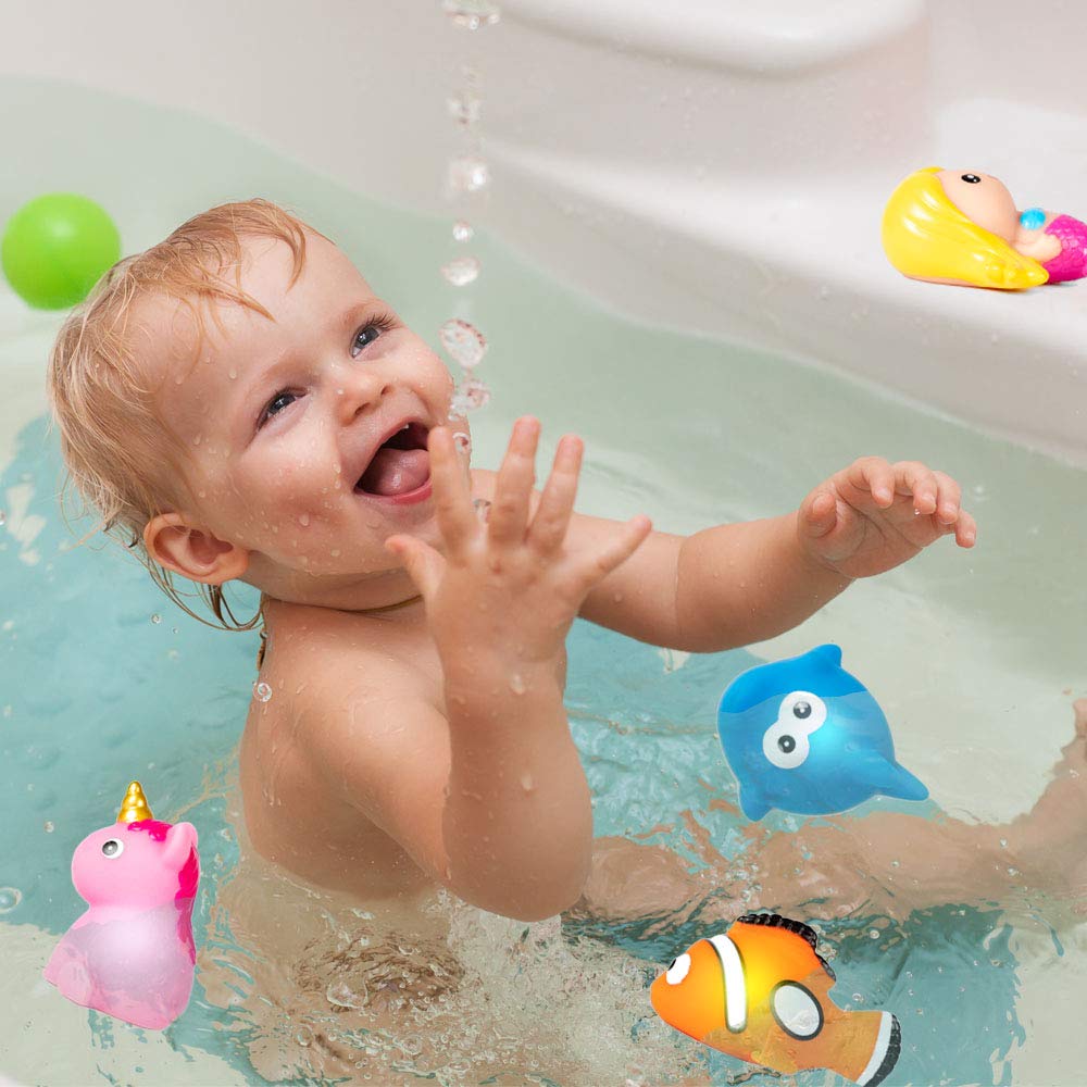 HLXY Bath Toys for Toddlers – 8 LED Light-Up Bath Toys Set