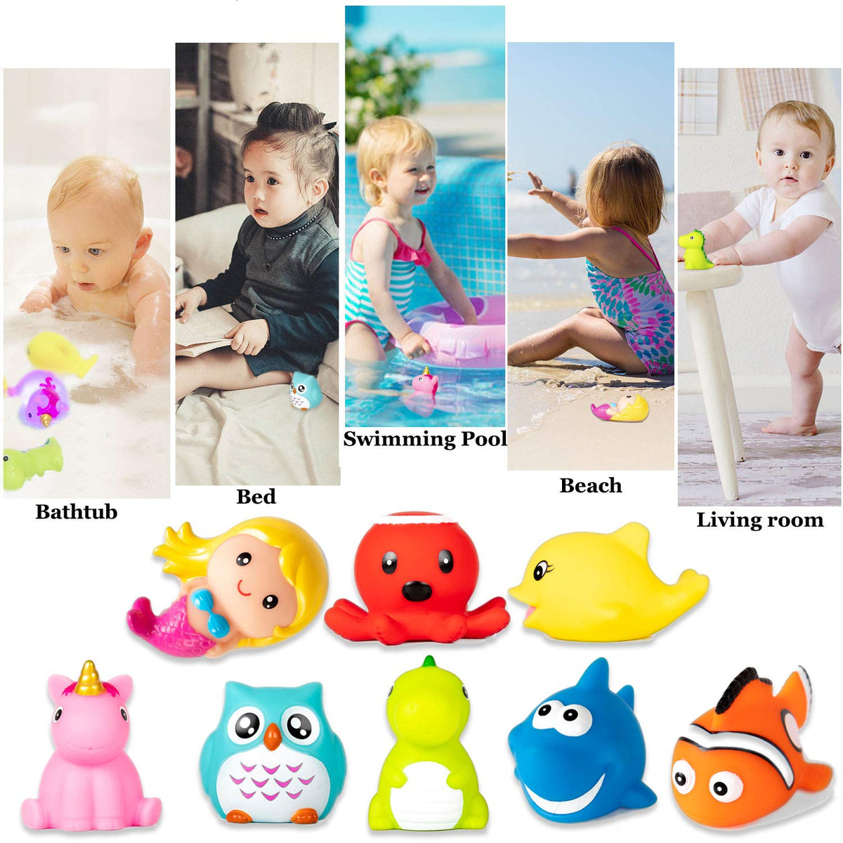 HLXY Bath Toys for Toddlers – 8 LED Light-Up Bath Toys Set