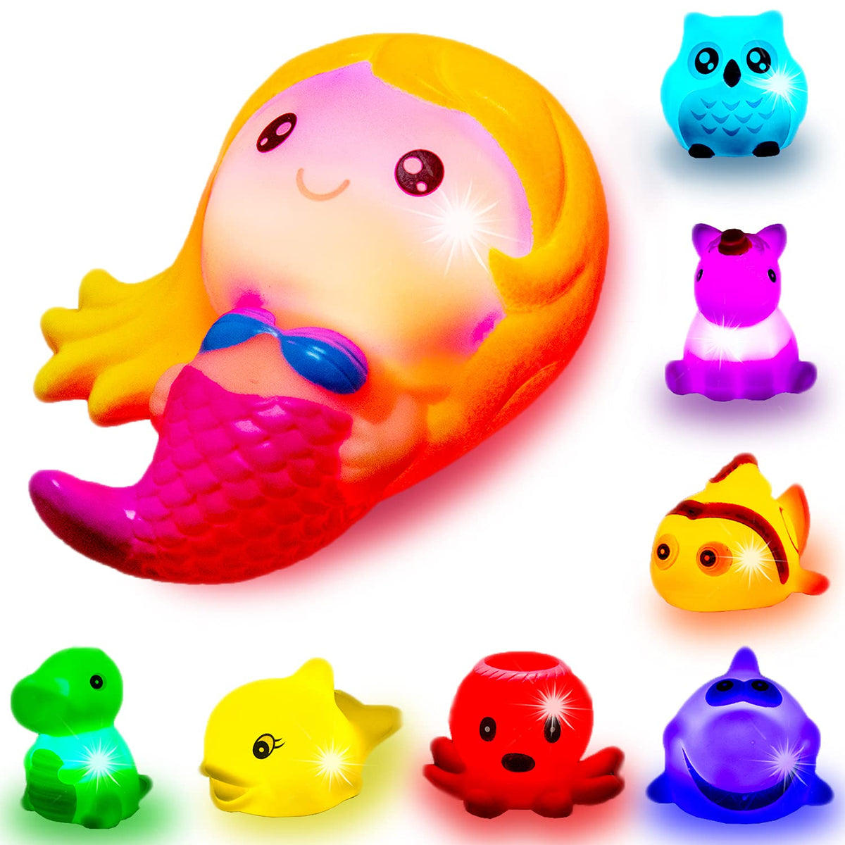 HLXY Bath Toys for Toddlers – 8 LED Light-Up Bath Toys Set
