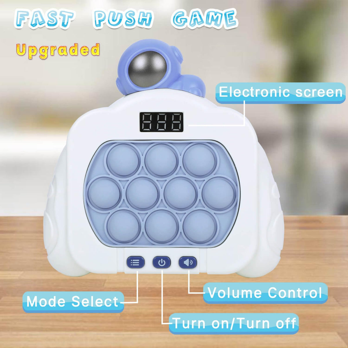 HLXY Quick Push Pop Fidget Toy – Astronaut Edition, 12 Light-Up Modes, Stress Relief & Party Favors