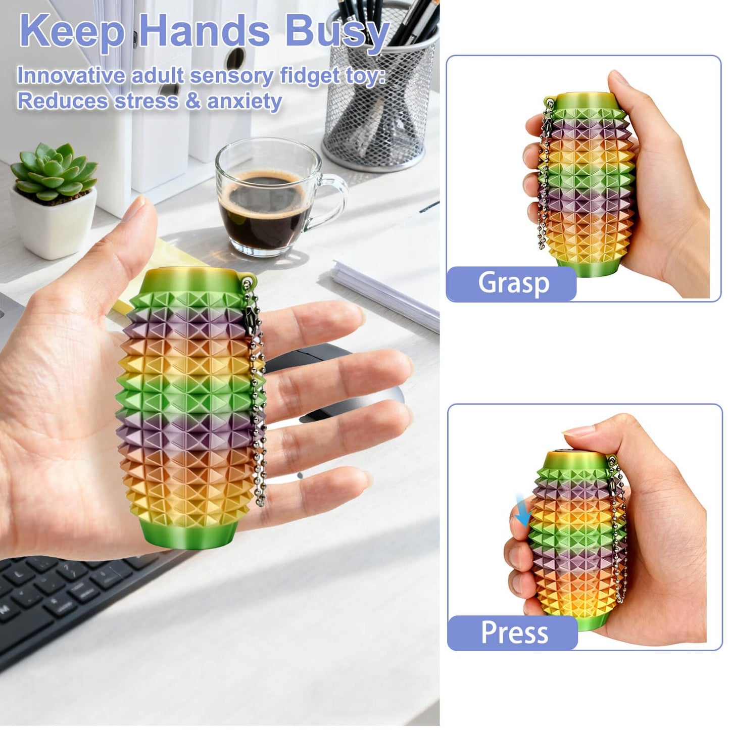 HLXY Little Ouchies Pain Stim Fidget Toy – Spiky Grippie Keychain (2-Pack) for Focus and Portable Sensory Play