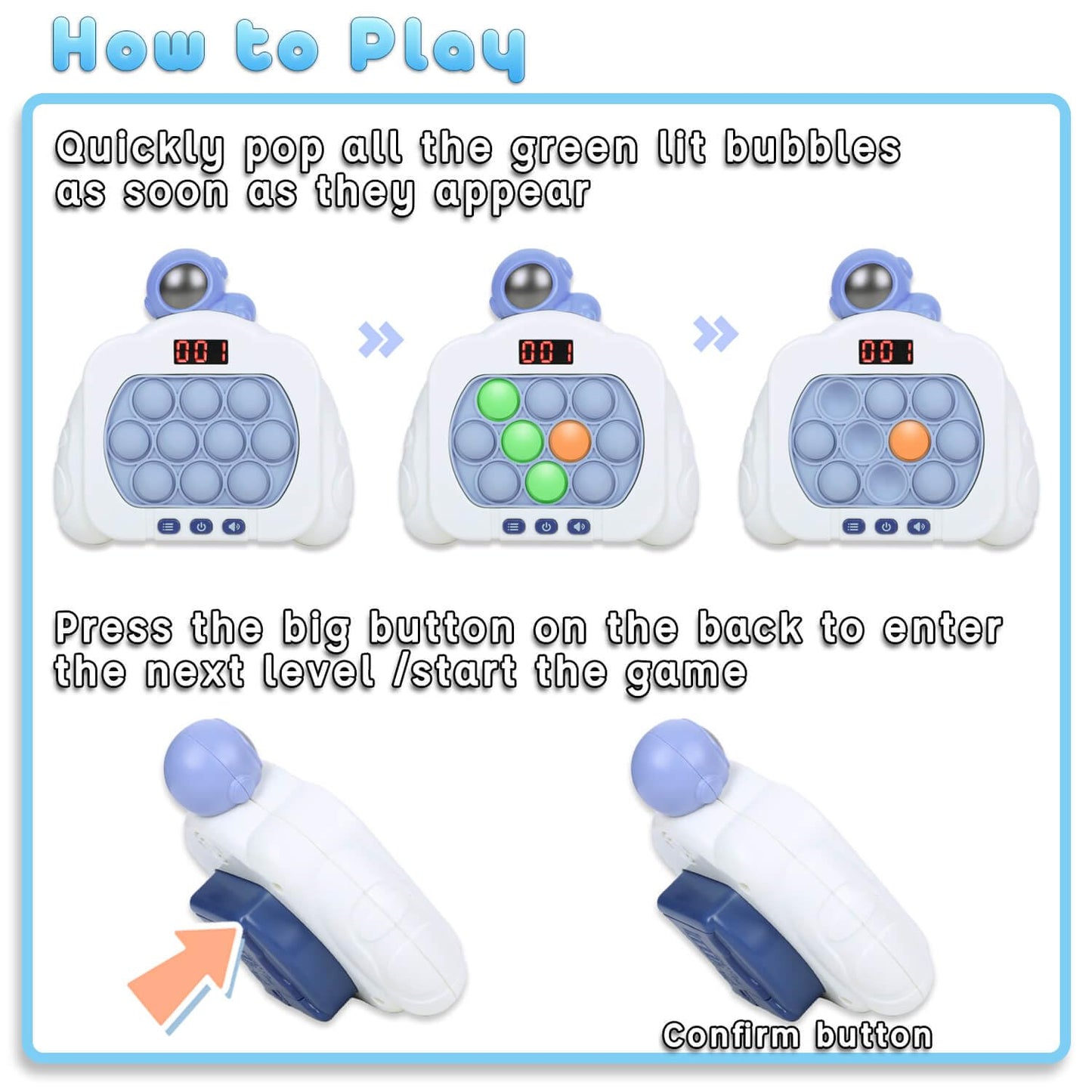 HLXY Quick Push Pop Fidget Toy – Astronaut Edition, 12 Light-Up Modes, Stress Relief & Party Favors