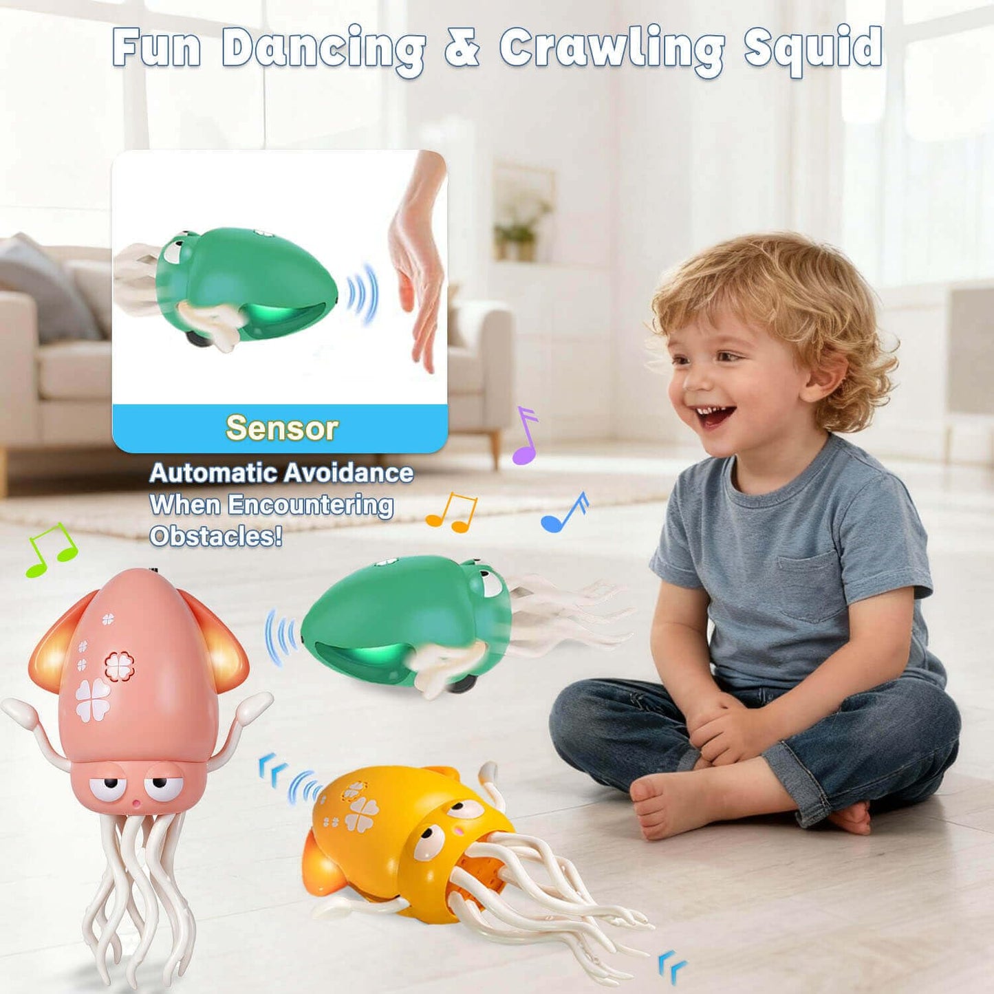 HLXY Dancing Octopus Baby Toy – USB Rechargeable Tummy Time Crawling Octopus with Lights & Music