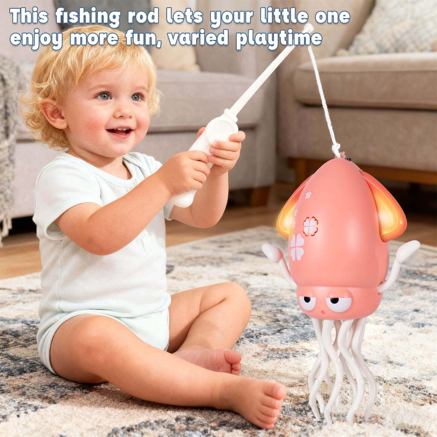 HLXY Dancing Octopus Toy | USB Rechargeable Tummy Time Crawling Toy (Pink)