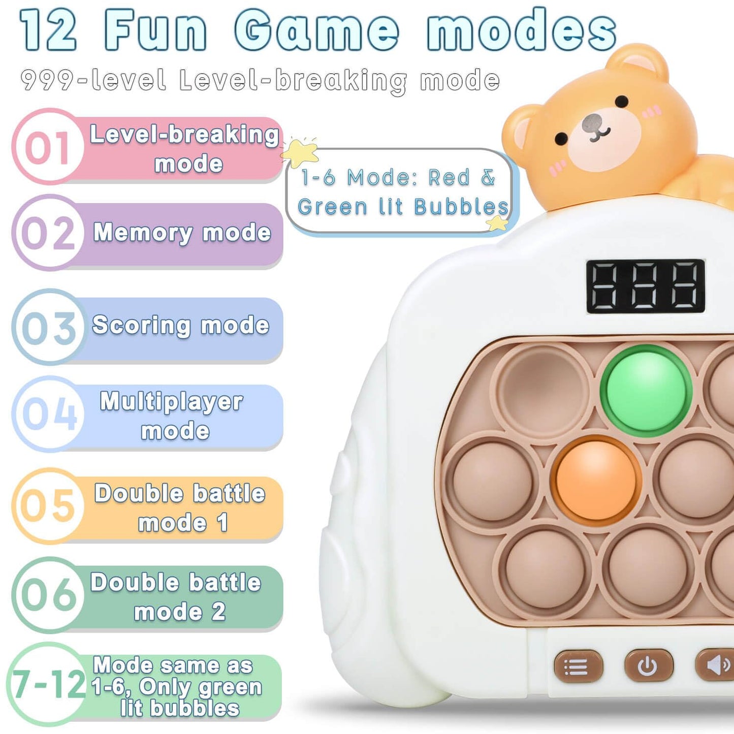 HLXY Quick Push Pop Game – 12 LED Modes Fidget Toy for All Ages