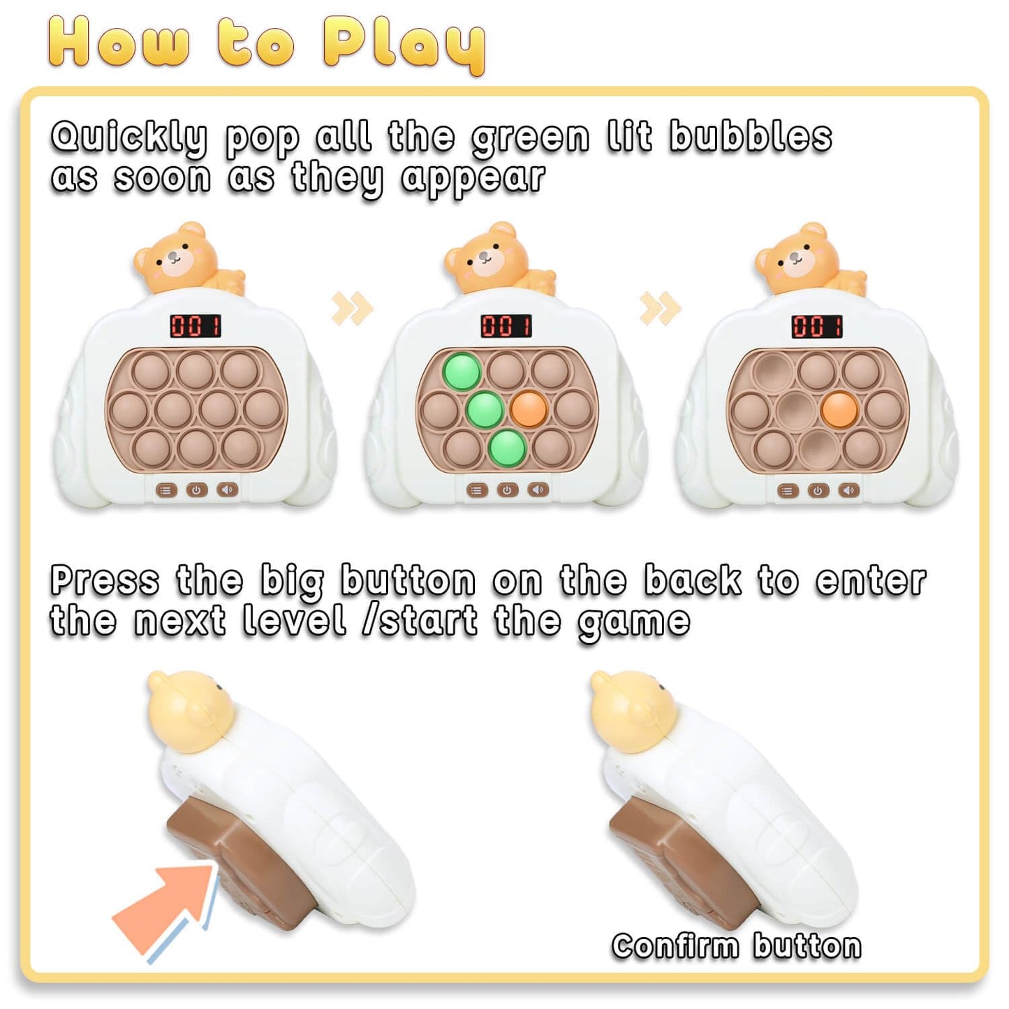 HLXY Quick Push Pop Game – 12 LED Modes Fidget Toy for All Ages