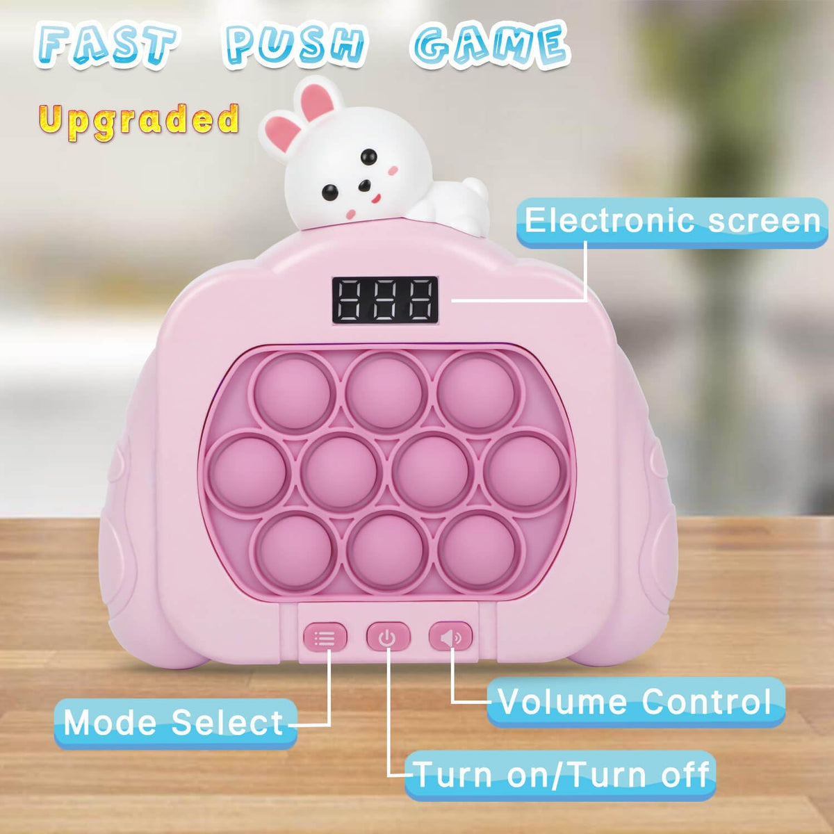 HLXY Quick Push Pop Fidget Toy – LED Light Up 12 Modes, Rabbit Style Sensory Toy for Kids & Adults
