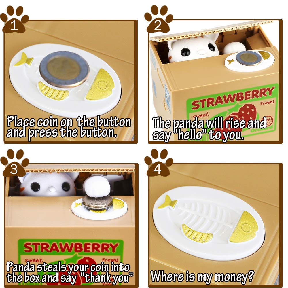 HmiL-U Cat Stealing Money Bank – Talking Piggy Bank for Kids, Automatic Coin Saver Gift
