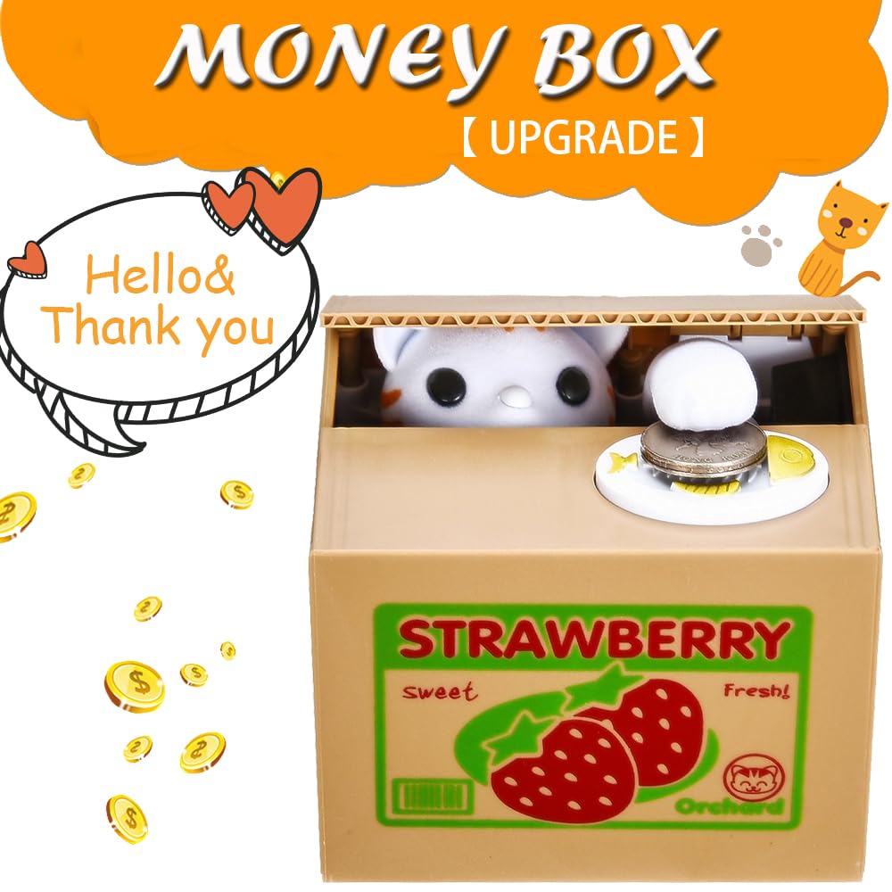 HmiL-U Cat Stealing Money Bank – Talking Piggy Bank for Kids, Automatic Coin Saver Gift