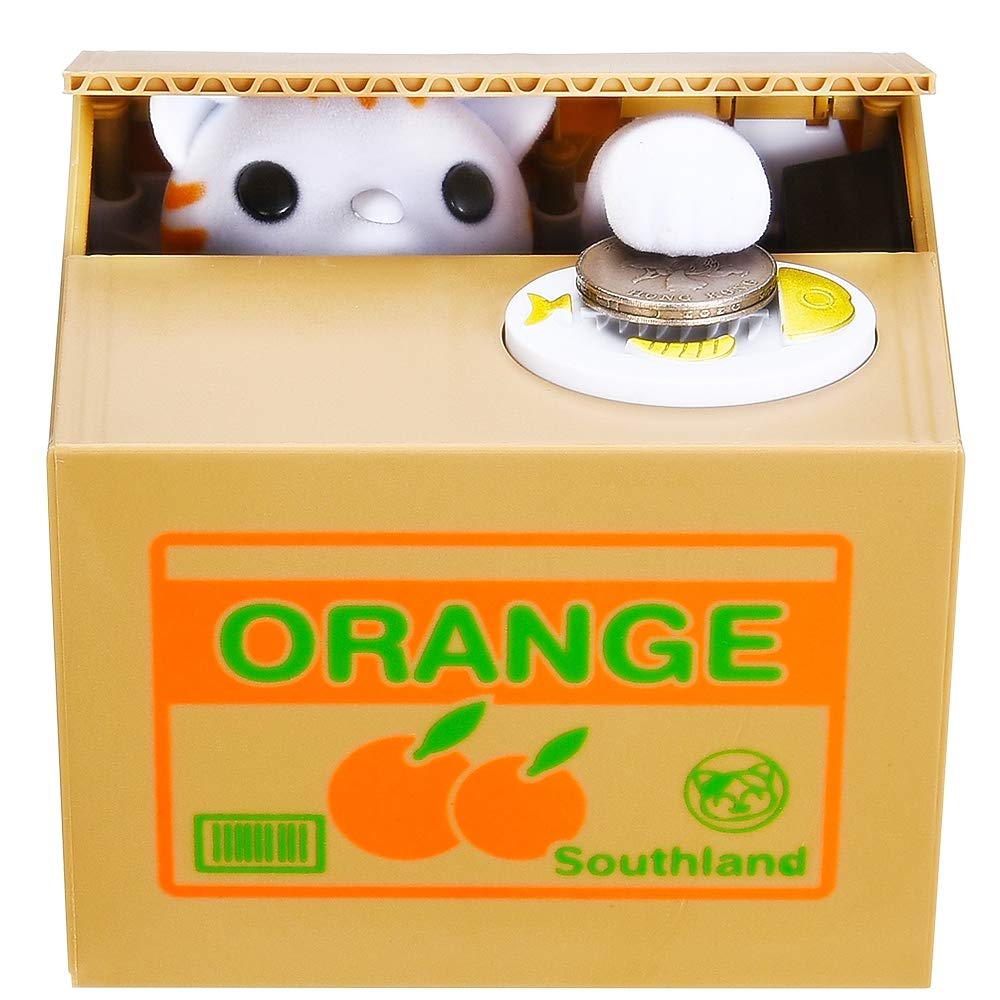 HmiL-U Cat Stealing Money Bank Orange – Kids Piggy Bank with English Speaking Voice