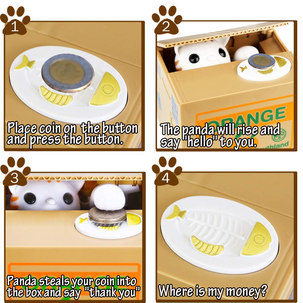 HmiL-U Cat Stealing Money Bank Orange – Kids Piggy Bank with English Speaking Voice