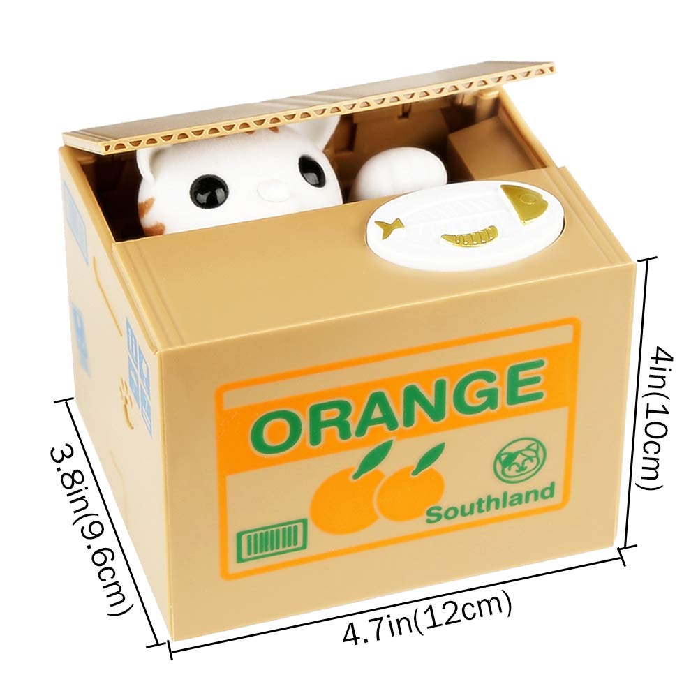 HmiL-U Cat Stealing Money Bank Orange – Kids Piggy Bank with English Speaking Voice