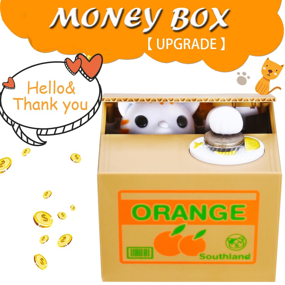 HmiL-U Cat Stealing Money Bank Orange – Kids Piggy Bank with English Speaking Voice
