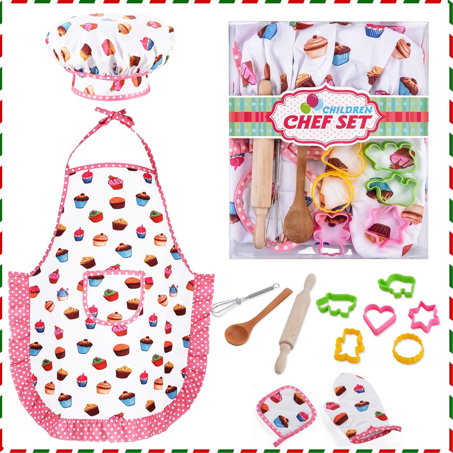HmiL-U Chef Set for Kids — 13-Piece Cooking & Baking Kit (Apron, Hat, Mitts)