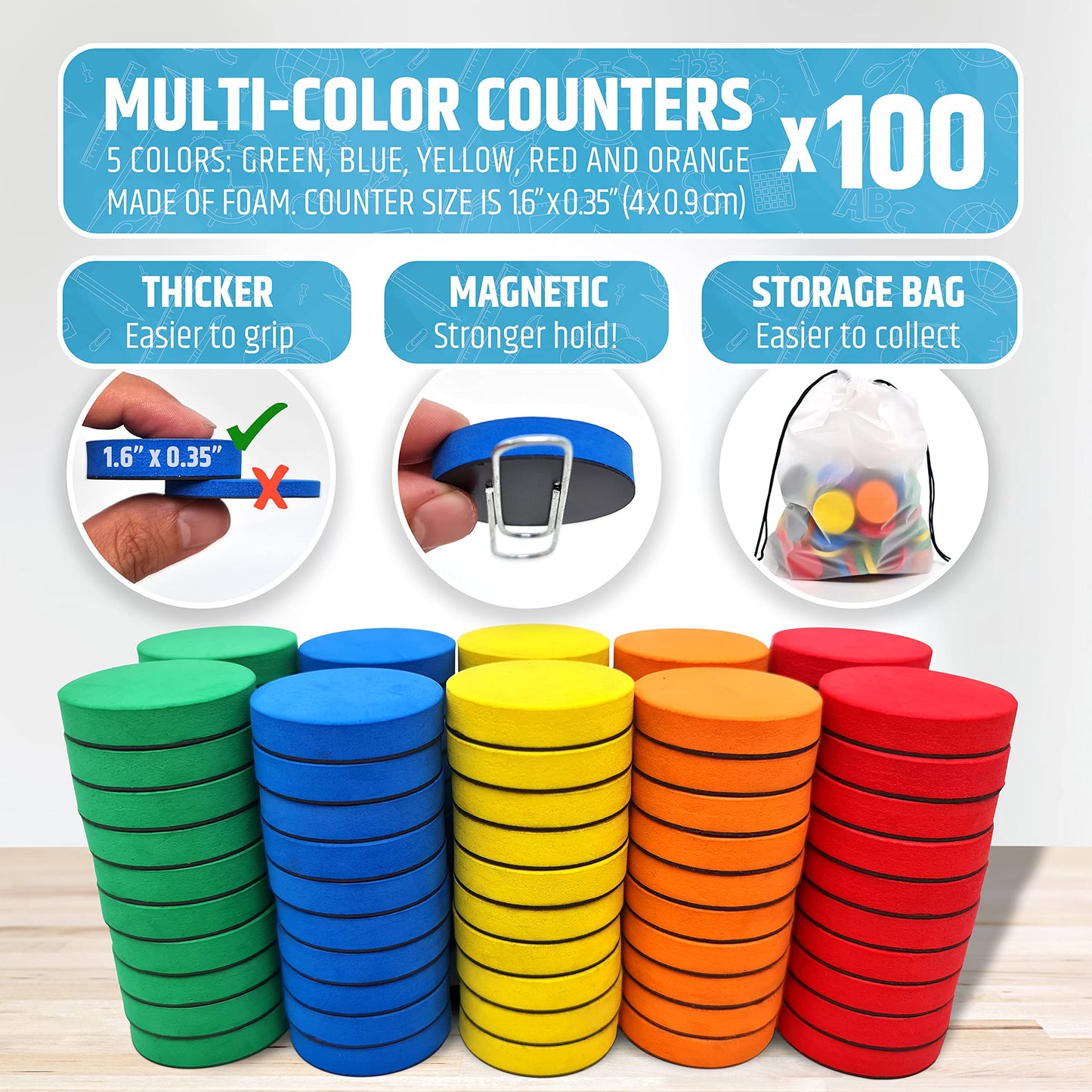 HMmagnets Magnetic Ten Frame Set: 8 Frames, 100 Counters, 80 Flash Cards, 10 Dice