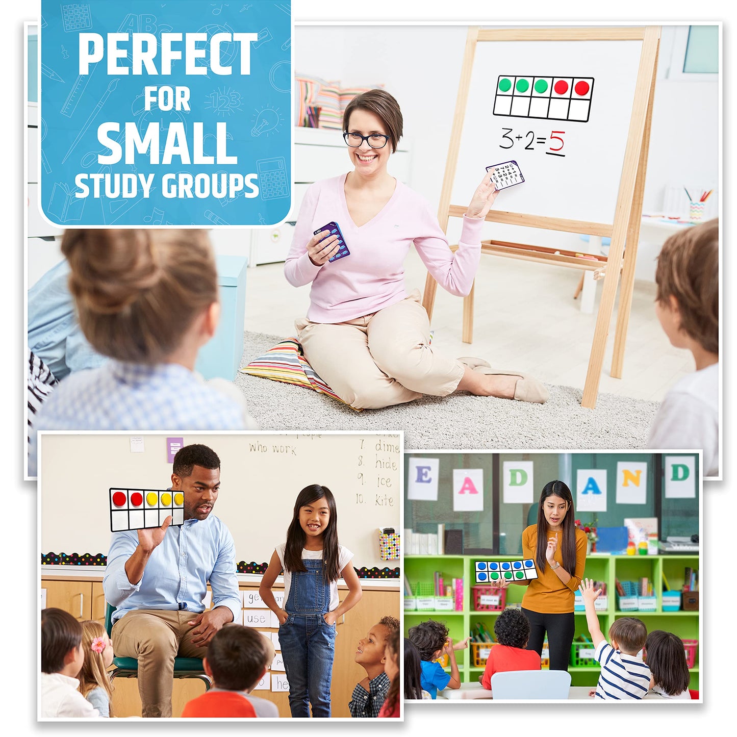 HMmagnets Magnetic Ten Frame Set: 8 Frames, 100 Counters, 80 Flash Cards, 10 Dice