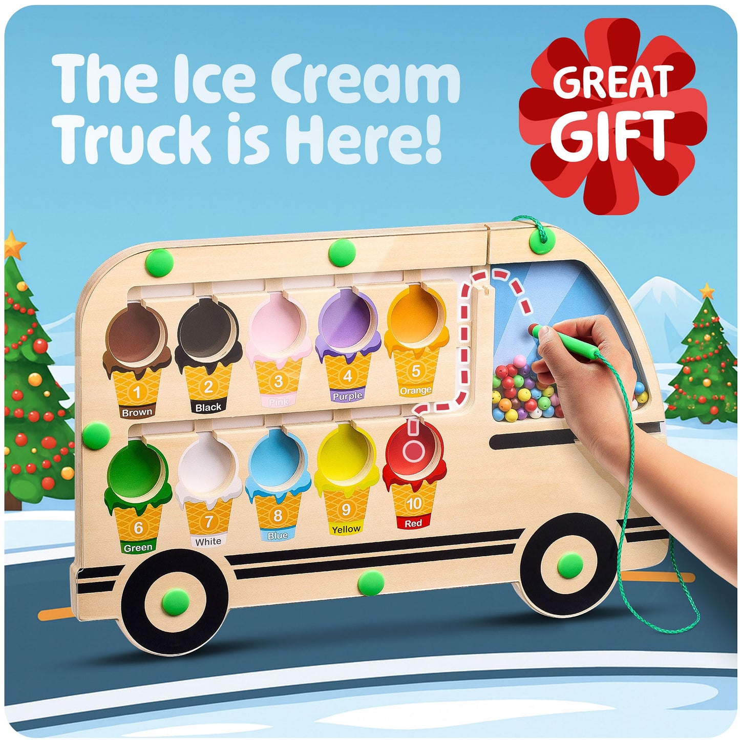 HMmagnets Super Fun Ice Cream Truck Puzzle — Montessori Color & Number Maze for Toddlers
