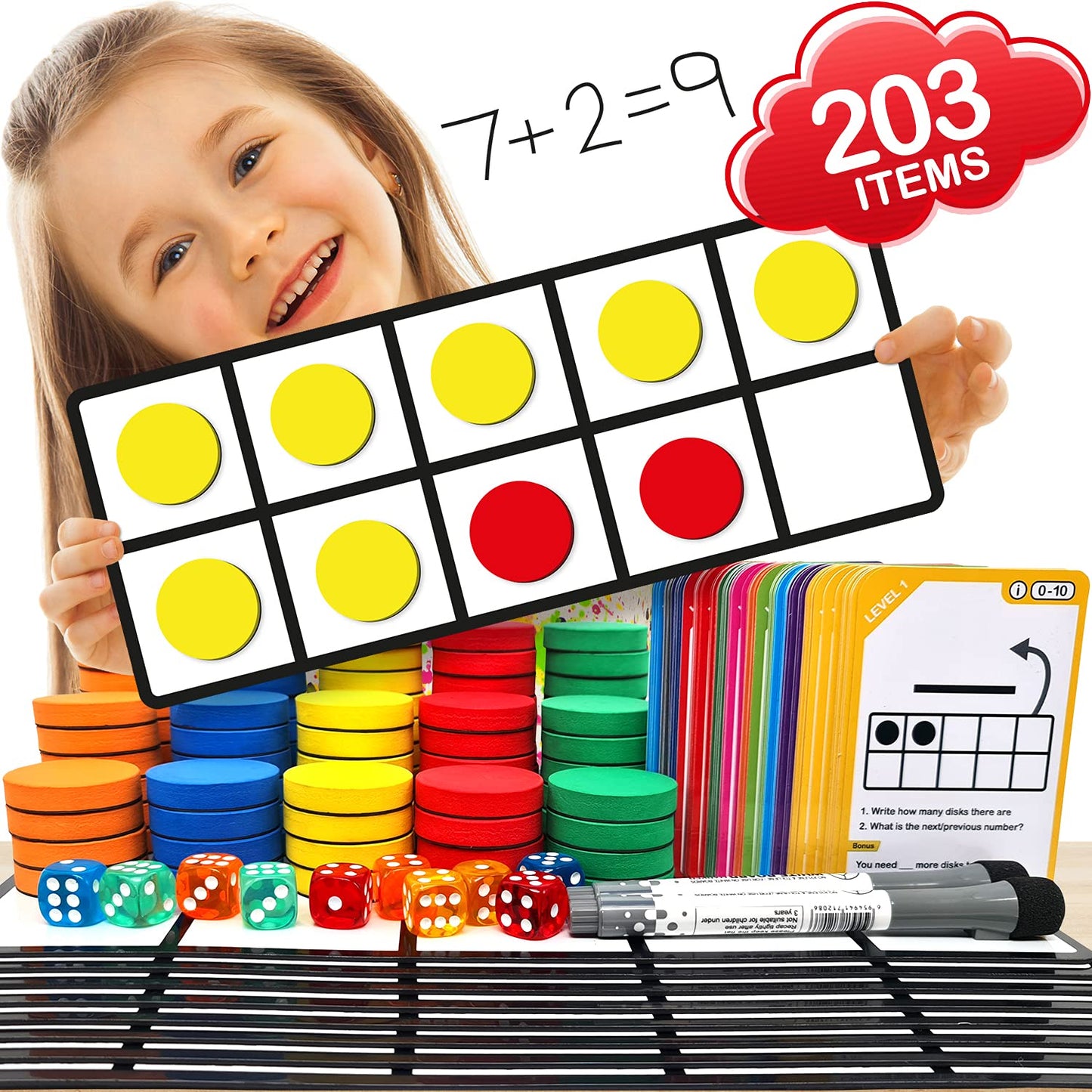 HMmagnets Magnetic Ten Frame Set: 8 Frames, 100 Counters, 80 Flash Cards, 10 Dice