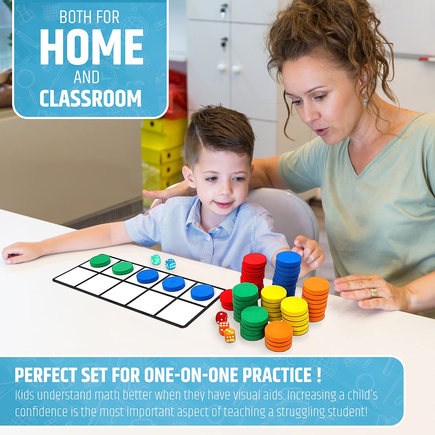 HMmagnets Magnetic Ten Frame Set: 8 Frames, 100 Counters, 80 Flash Cards, 10 Dice
