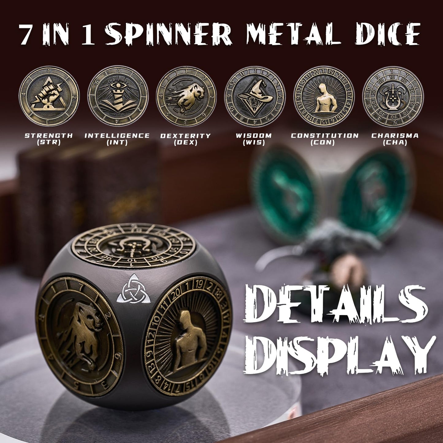 HNCCESG Spinner DND Dice Set – 7-in-1 Metal Polyhedral Dice, Black Bronze