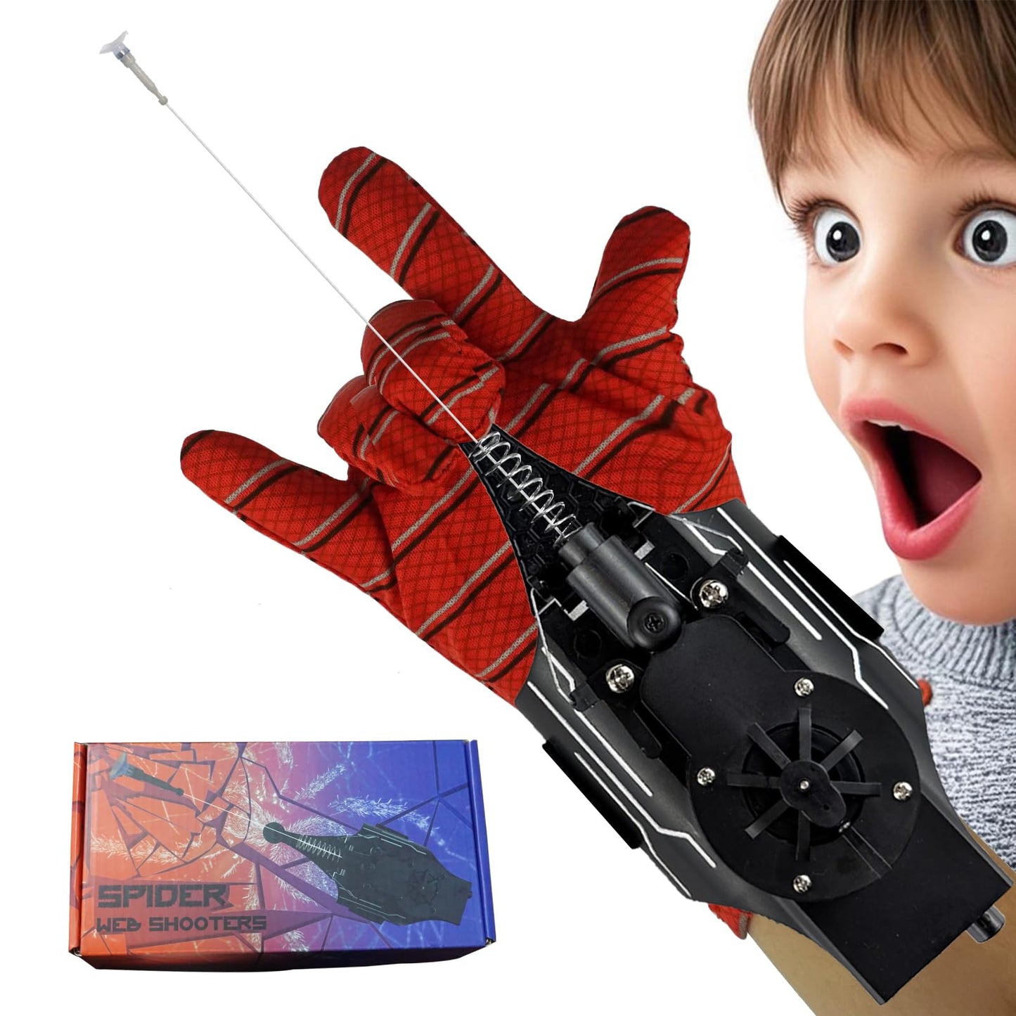 HNCSFW Spider Silk Launcher for Kids — 8ft Reach, USB-C Charging, Magnetic Rope, 10 Play Modes (Black)