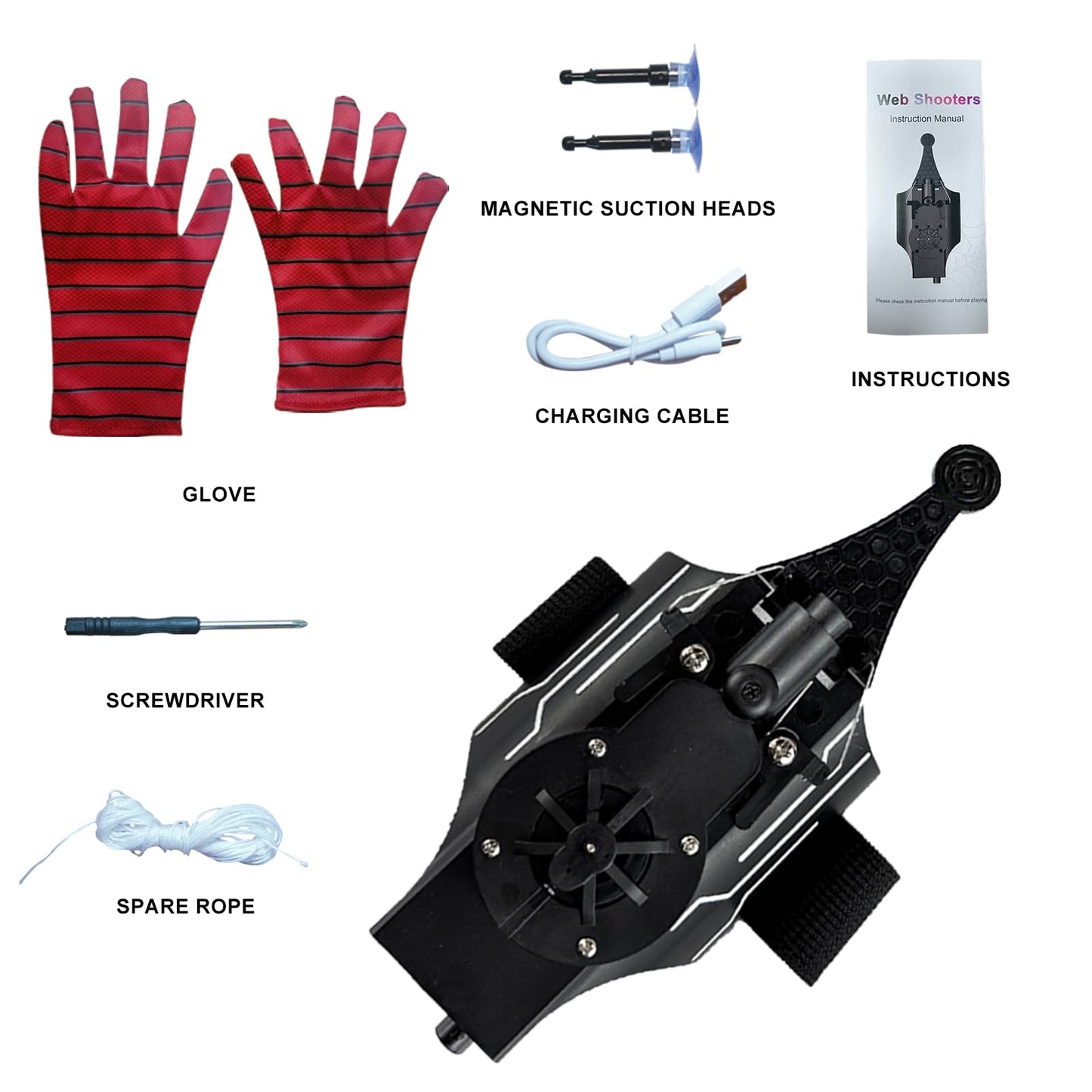 HNCSFW Spider Silk Launcher for Kids — 8ft Reach, USB-C Charging, Magnetic Rope, 10 Play Modes (Black)