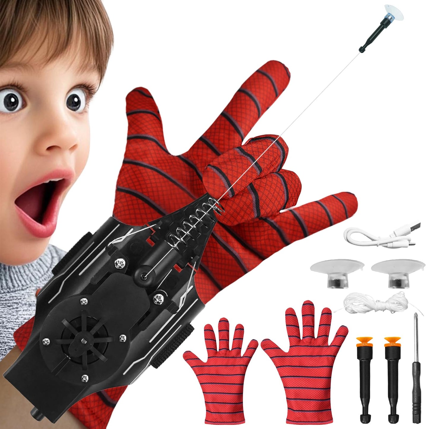 HNCSFW Spider Silk Launcher – USB-C Web Shooter for Kids, 8ft Reach, Object Grab, Multiple Play Modes (Black)