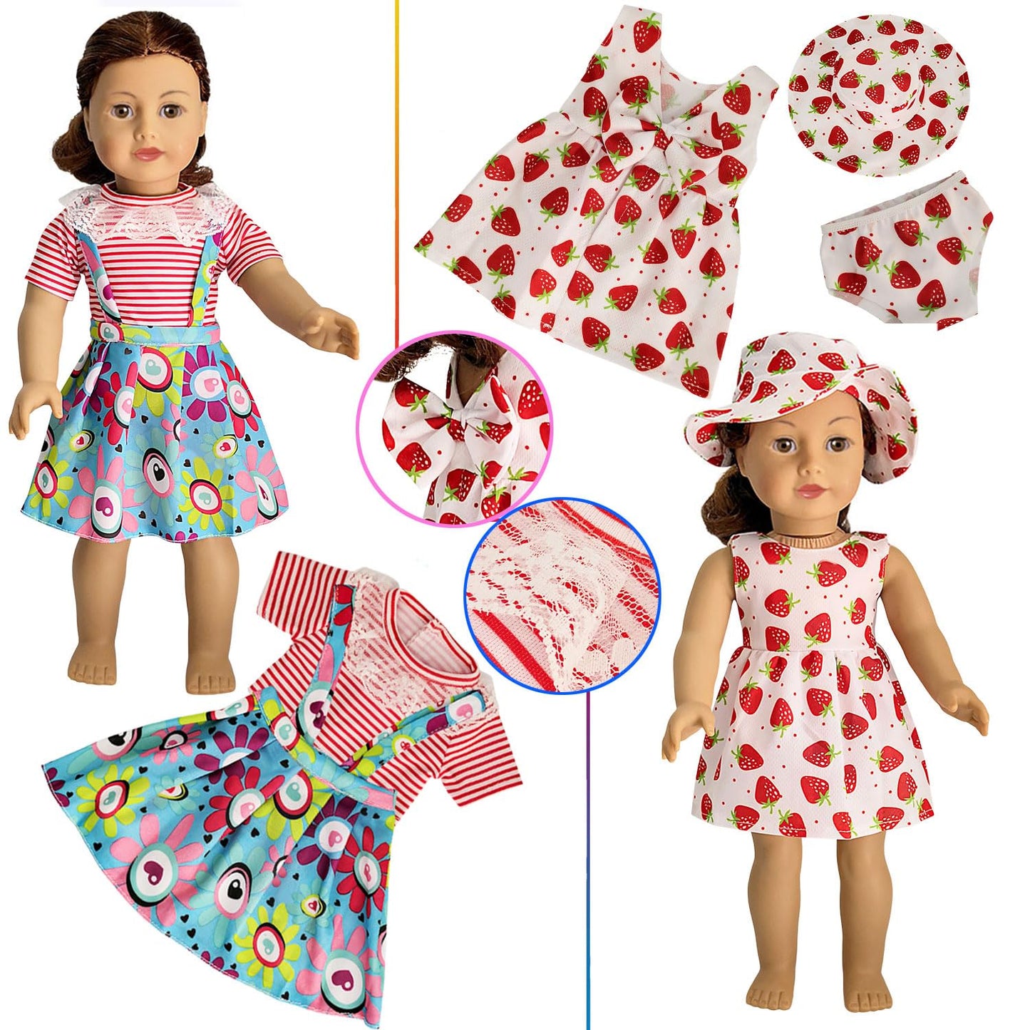 HOAKWA 19-Piece 18-Inch Doll Clothes & Accessories Set | 8 Outfits, Shoes, Headbands, Hat