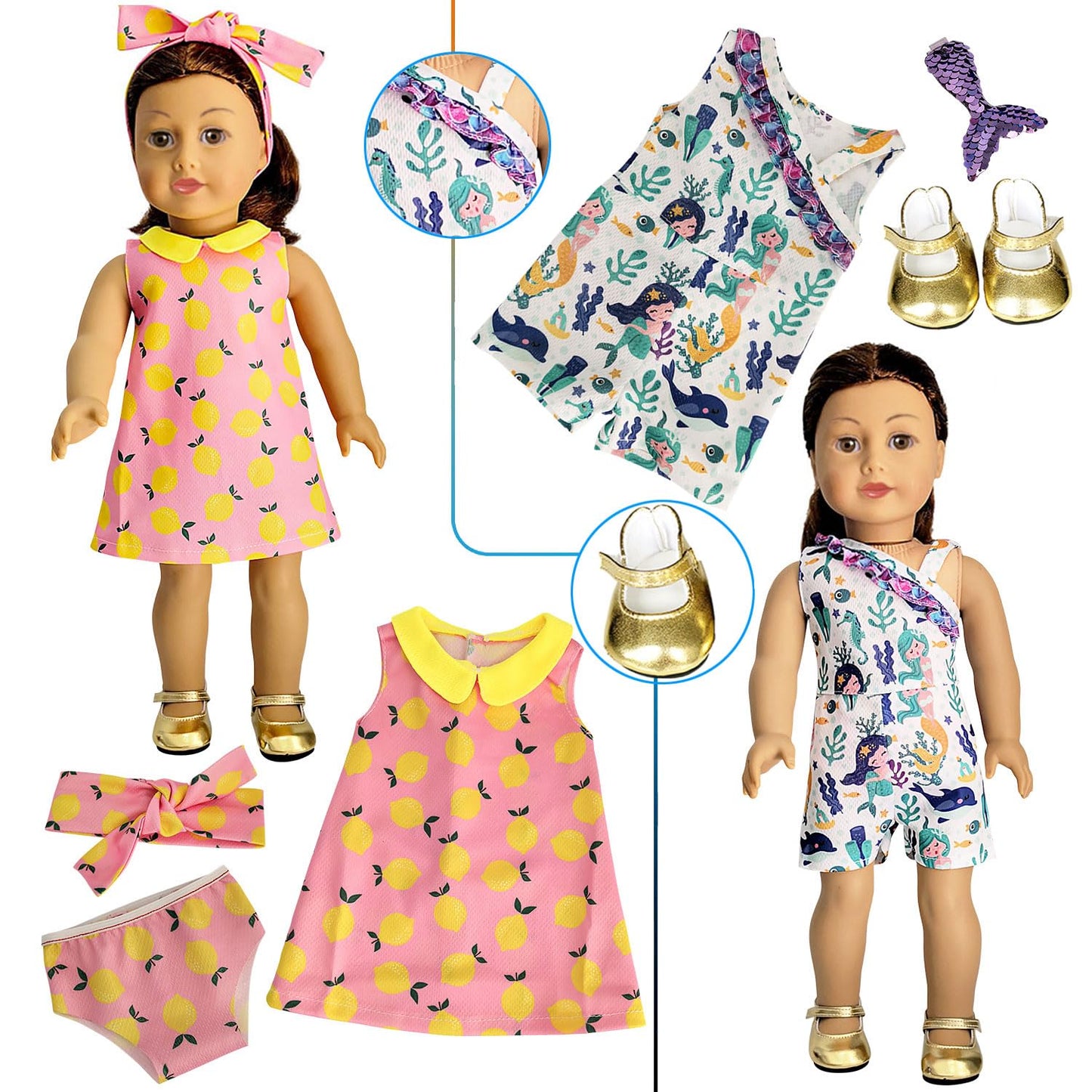HOAKWA 19-Piece 18-Inch Doll Clothes & Accessories Set | 8 Outfits, Shoes, Headbands, Hat