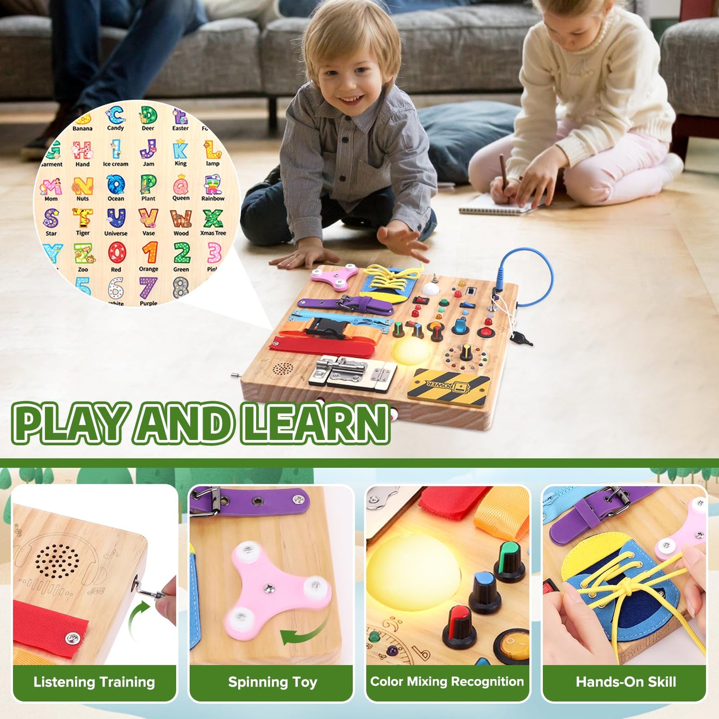 Hoarosall 23-in-1 Montessori Busy Board with LED Lights – Educational Wooden Travel Toy for Toddlers 1-3