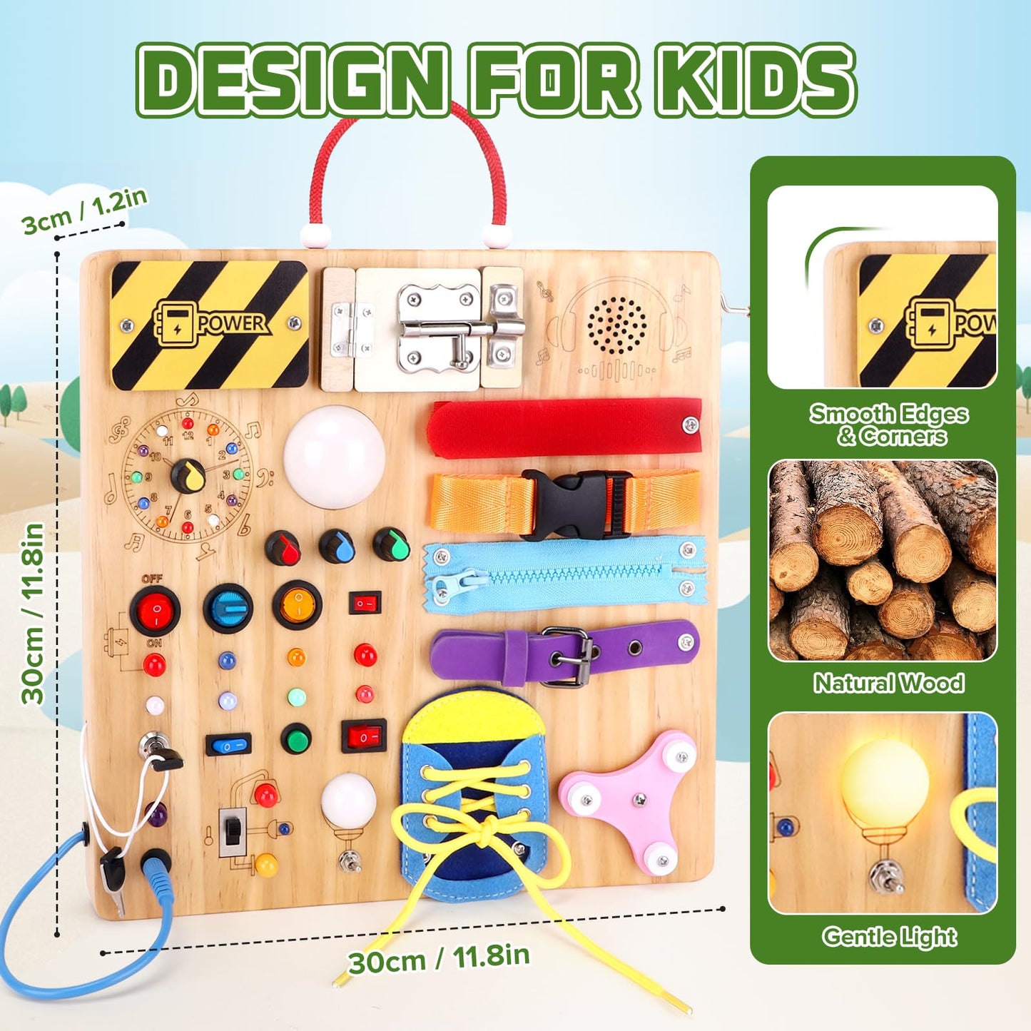 Hoarosall 23-in-1 Montessori Busy Board with LED Lights – Educational Wooden Travel Toy for Toddlers 1-3