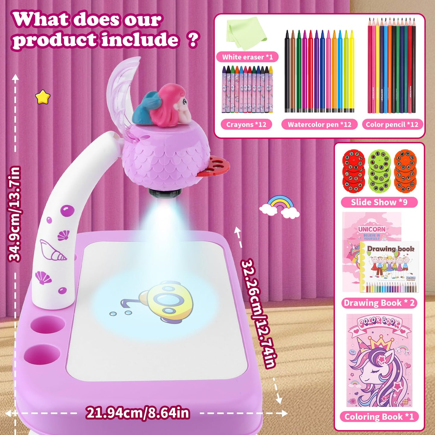 Hoarosall Drawing Projector Kit for Kids – Mermaid Theme, 3+ Year Old