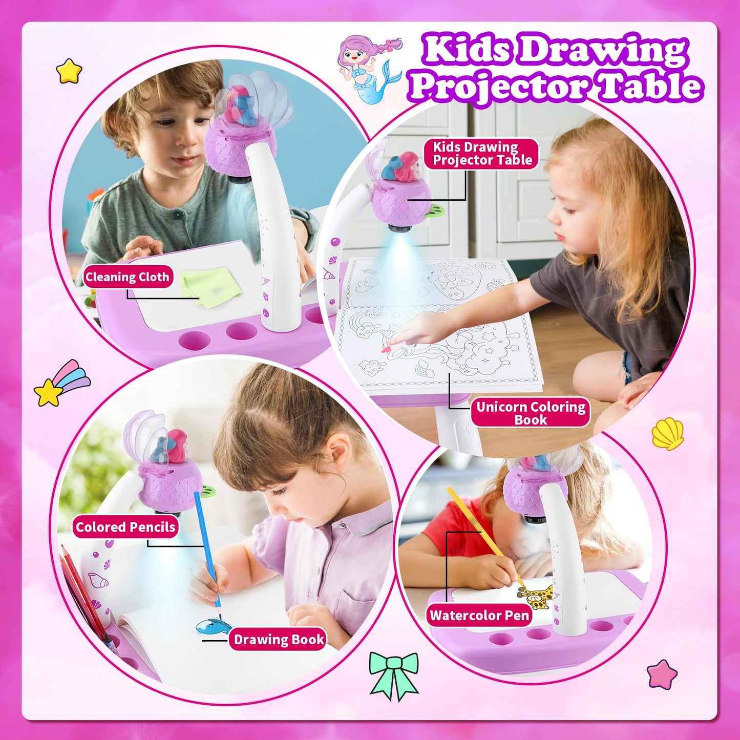 Hoarosall Drawing Projector Kit for Kids – Mermaid Theme, 3+ Year Old