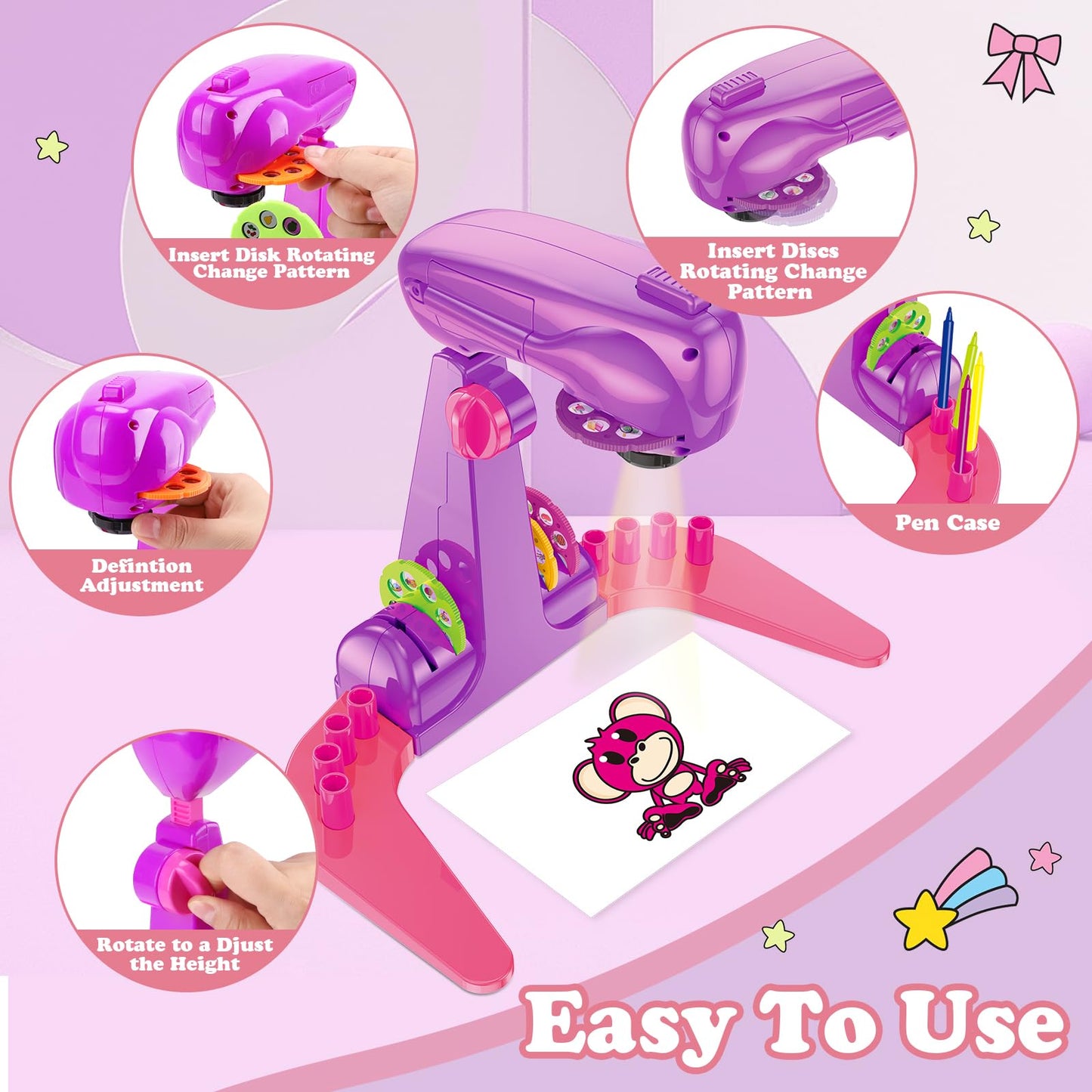 Hoarosall Drawing Projector for Kids – Art Kit with 72 Patterns (Purple)