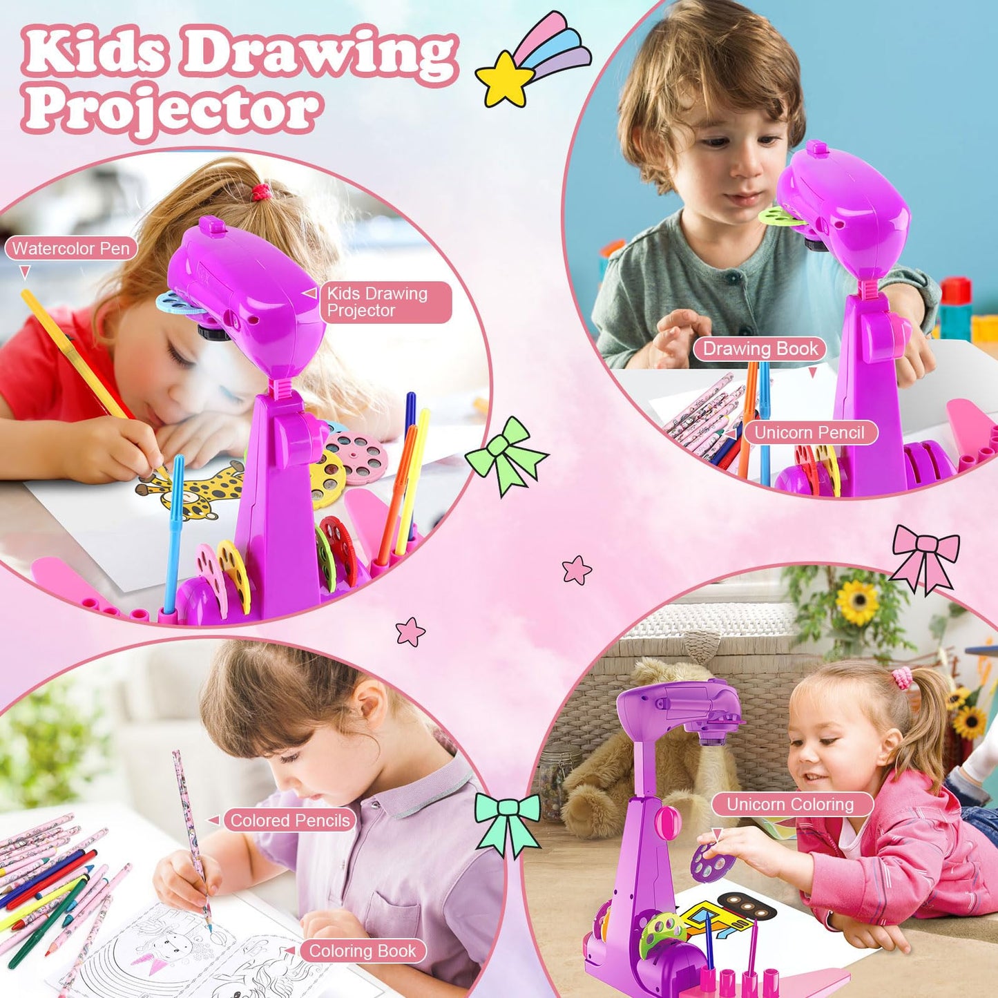 Hoarosall Drawing Projector for Kids – Art Kit with 72 Patterns (Purple)