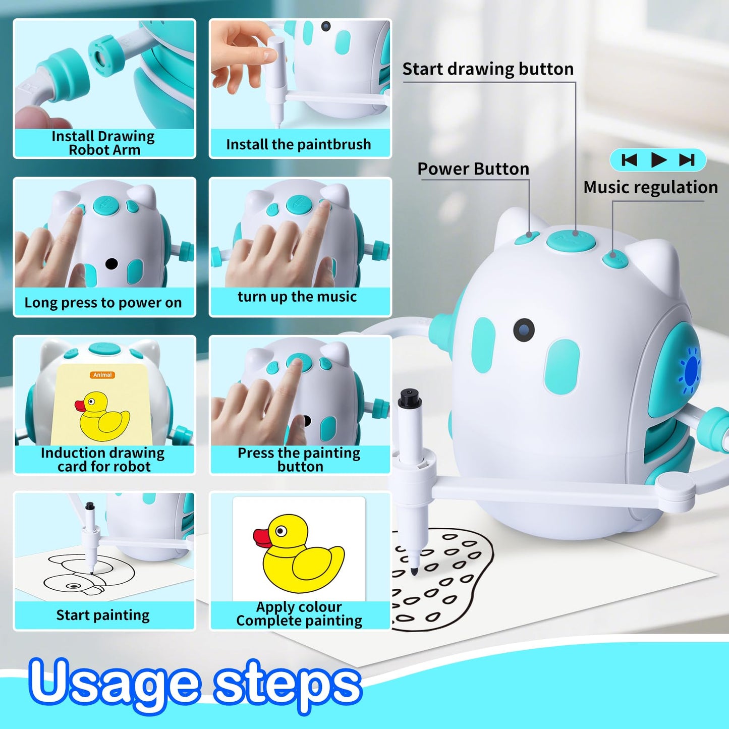 Hoarosall Drawing Robot for Kids – 150 Cards & Voice-Interactive Montessori Painting Toy (Ages 3-8)